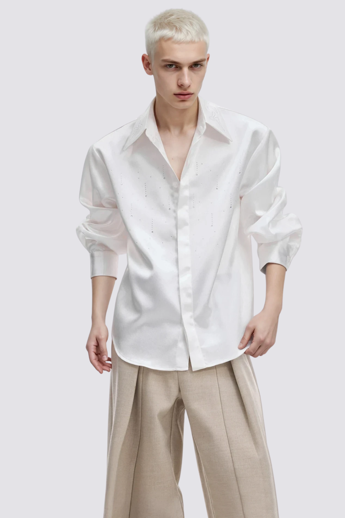 Closed Spectrum Silky Rhinestone Shirt White