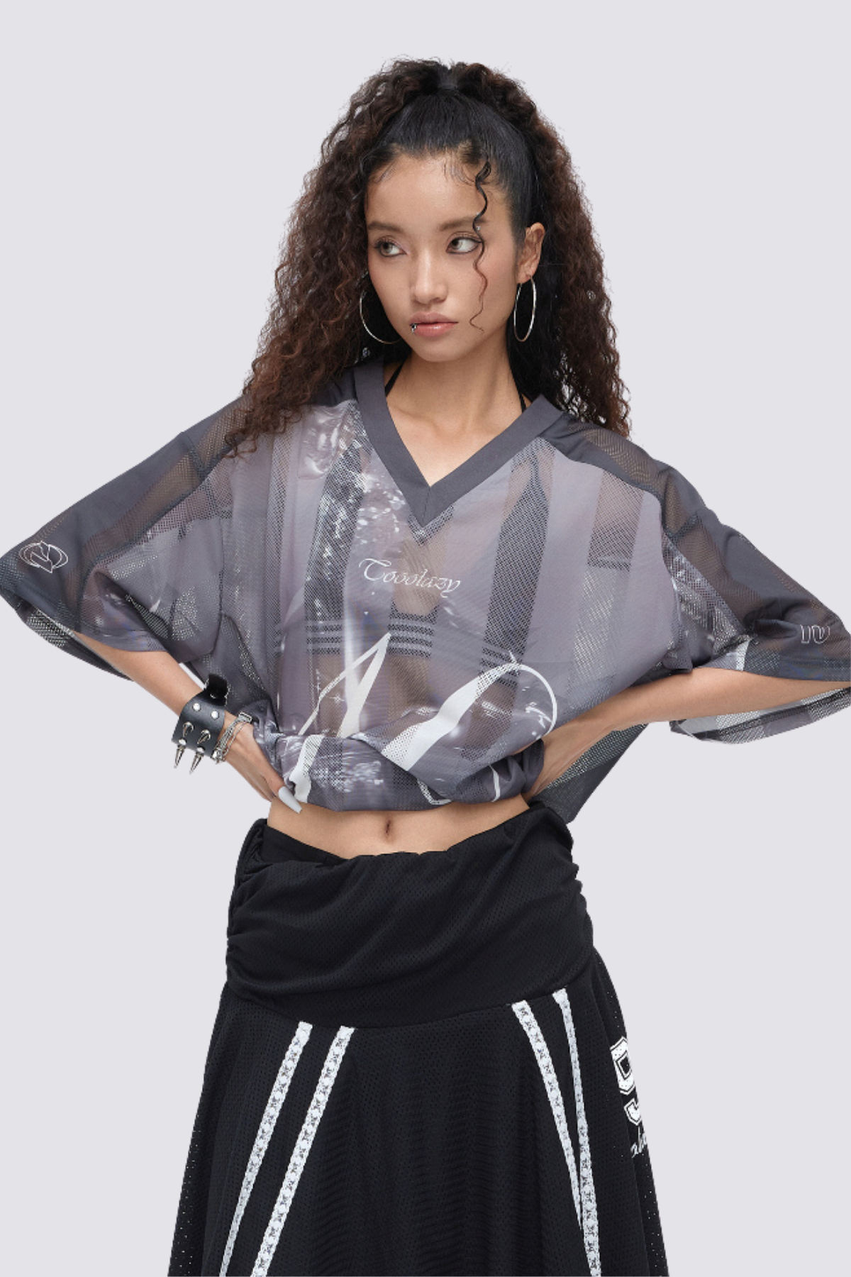 Cloud Tint Mesh Print Top