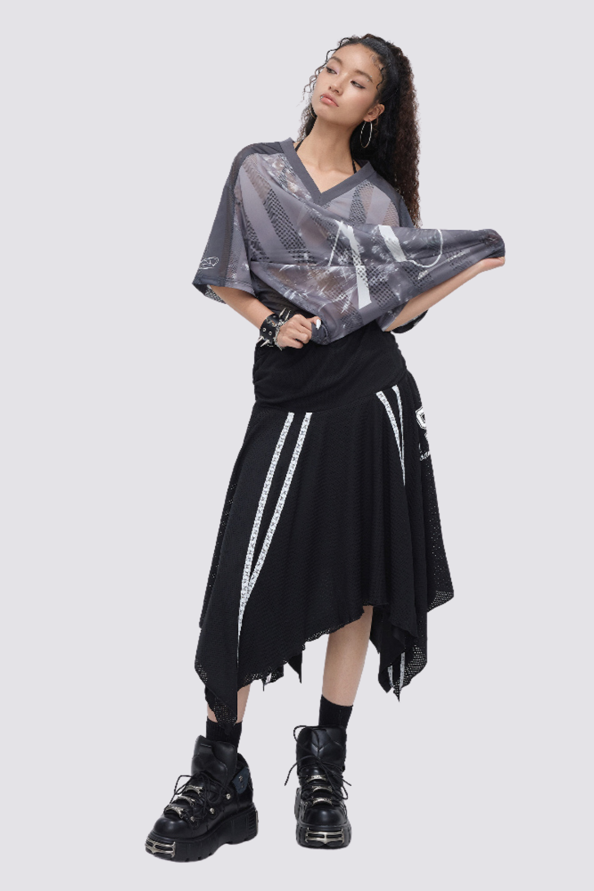 Cloud Tint Mesh Print Top