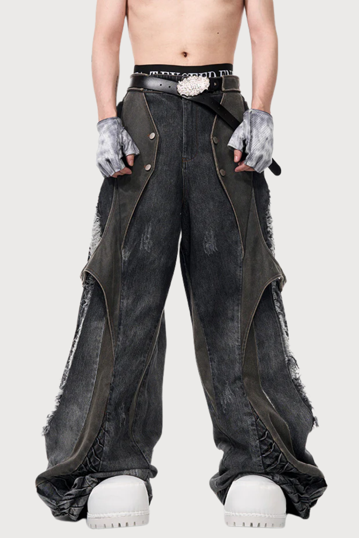 Cloud Fade Ripped Wide Leg Jeans