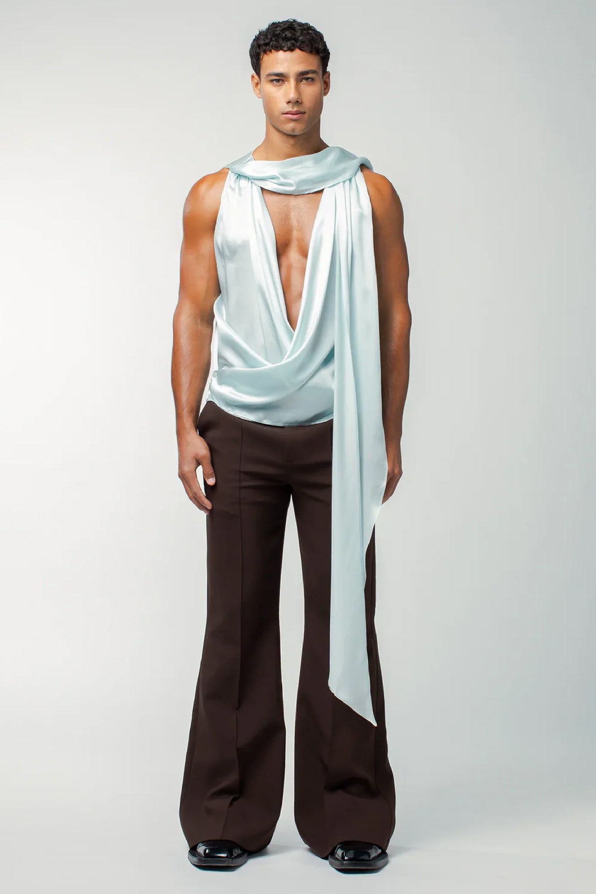 Coal Sheet Ruched Silk Top