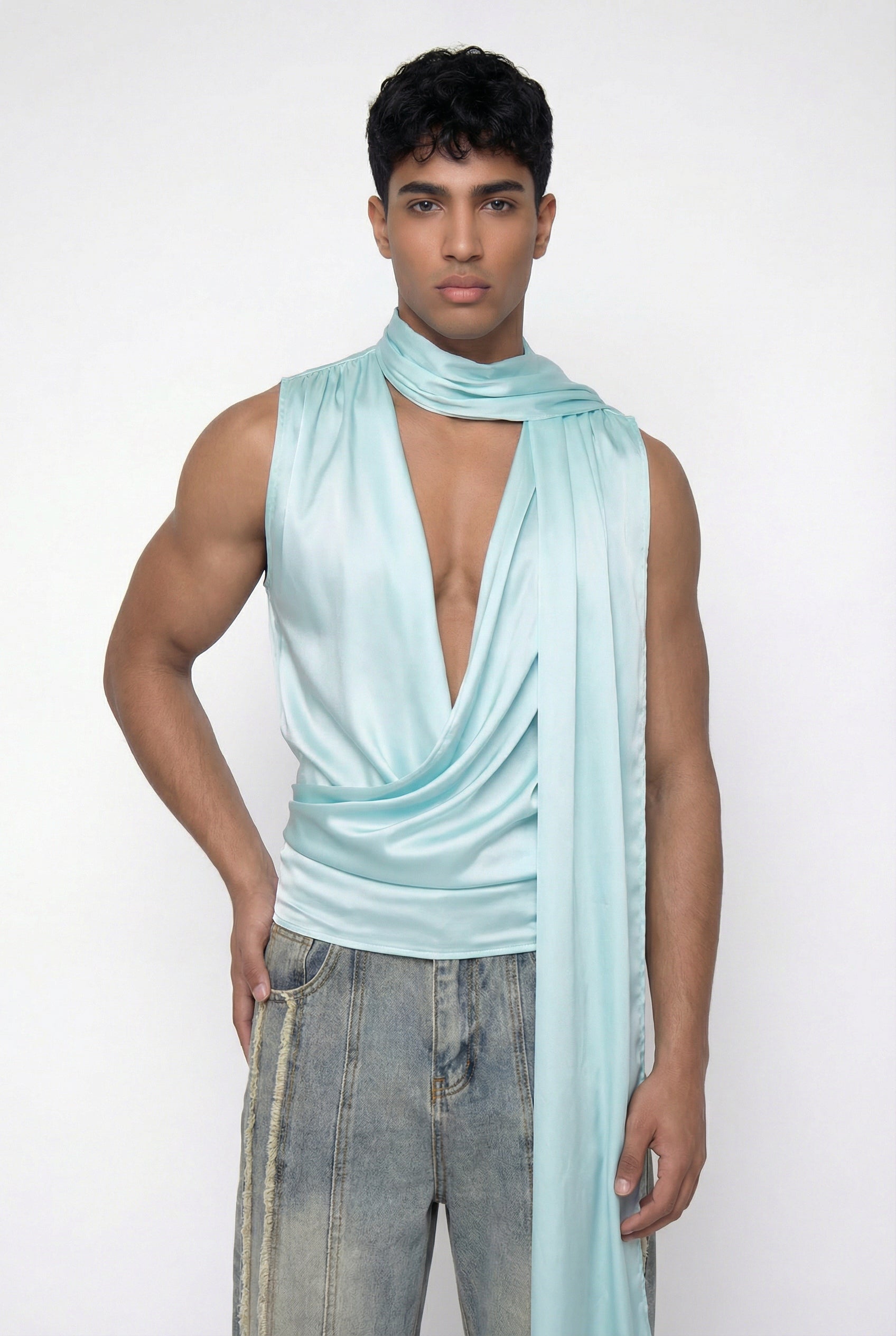 Coal Sheet Ruched Silk Top