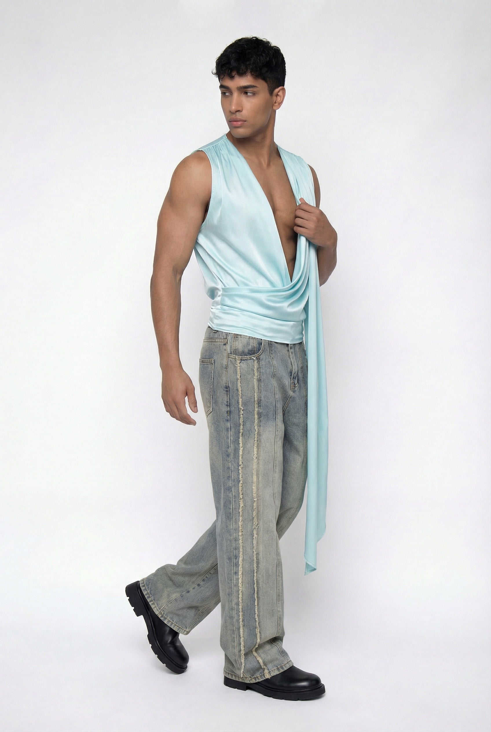 Coal Sheet Ruched Silk Top