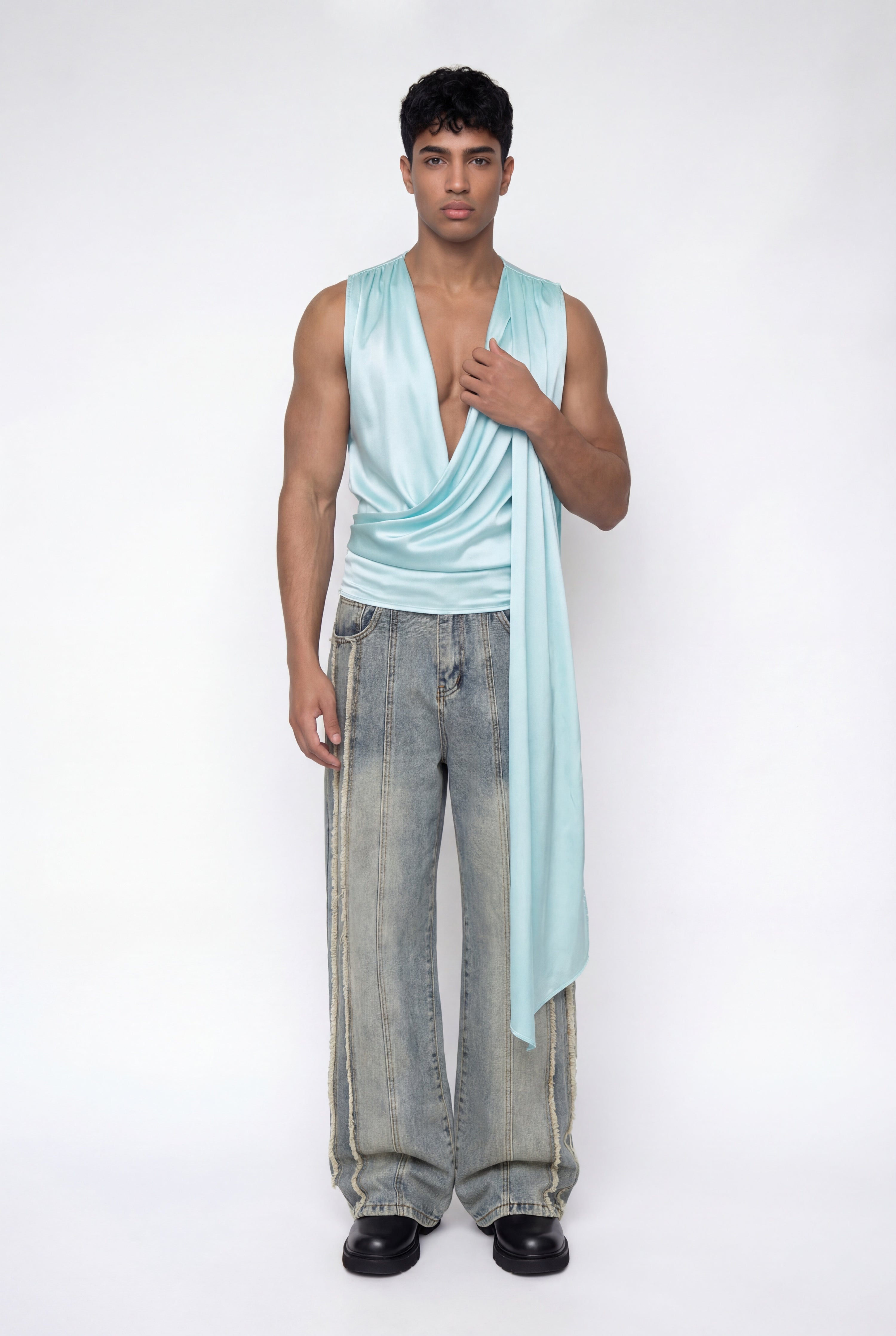 Coal Sheet Ruched Silk Top