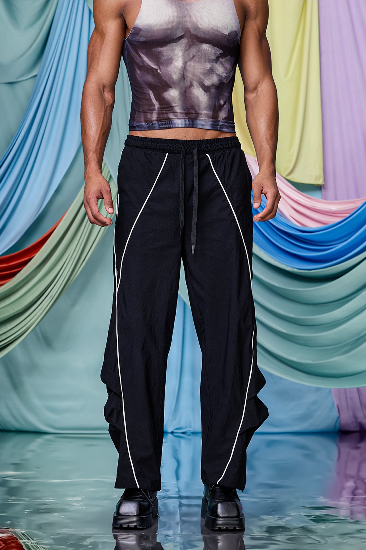 Cobalt Layer Ruched Wide Leg Pants