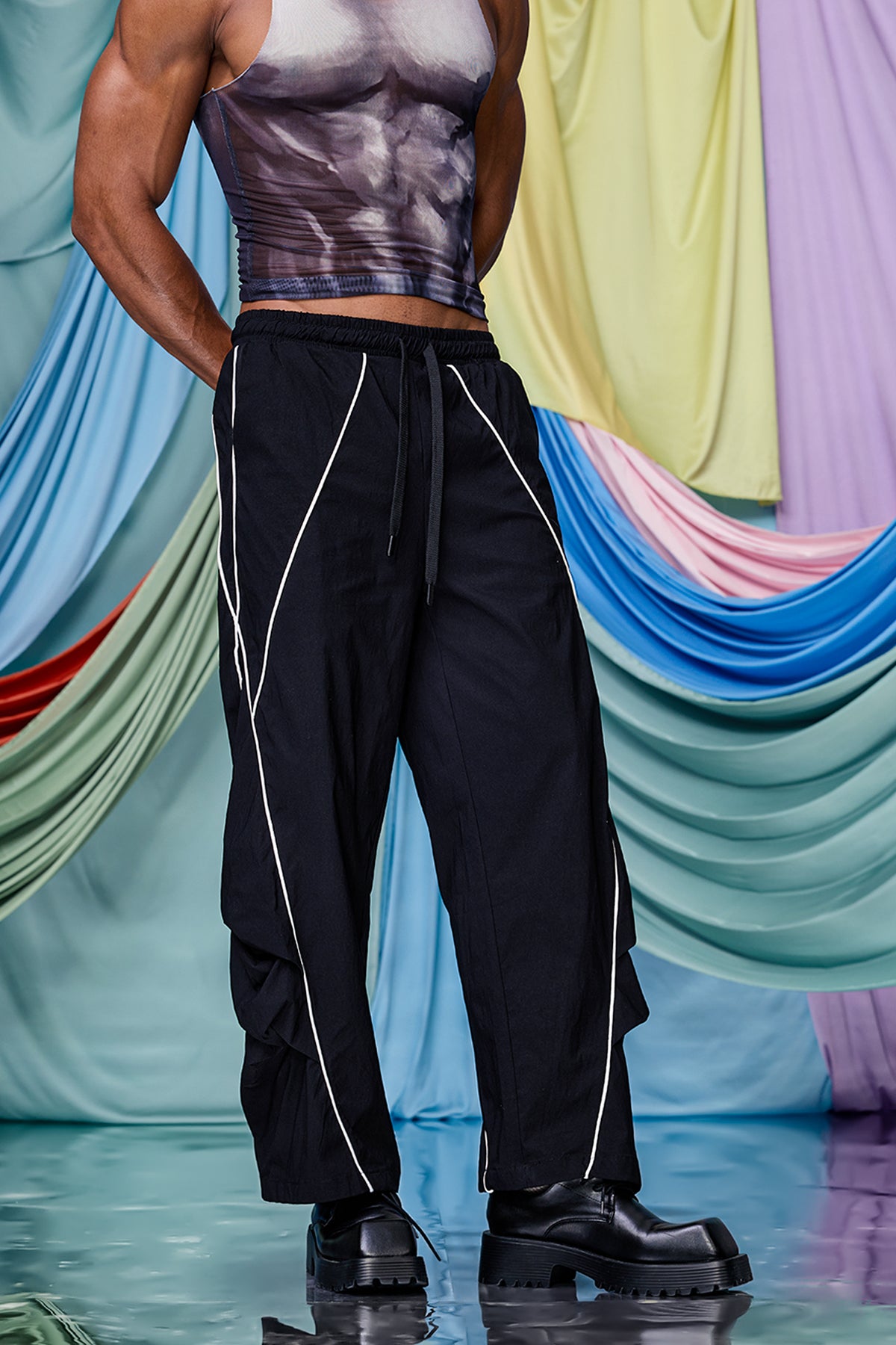 Cobalt Layer Ruched Wide Leg Pants