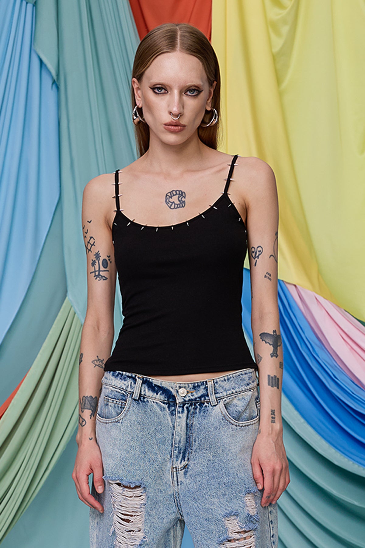 Cobalt Slice Studded Spaghetti Crop Top