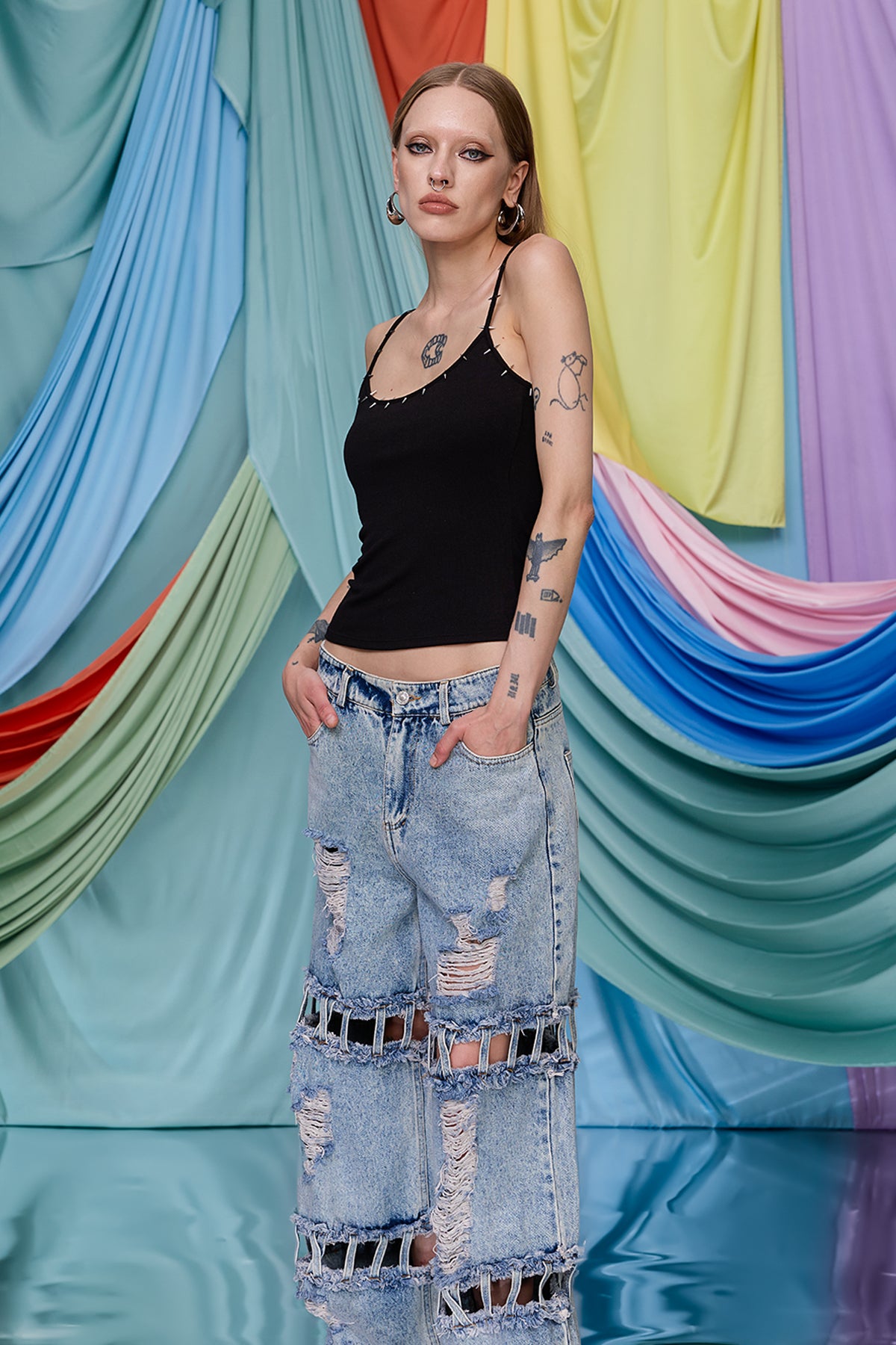 Cobalt Slice Studded Spaghetti Crop Top