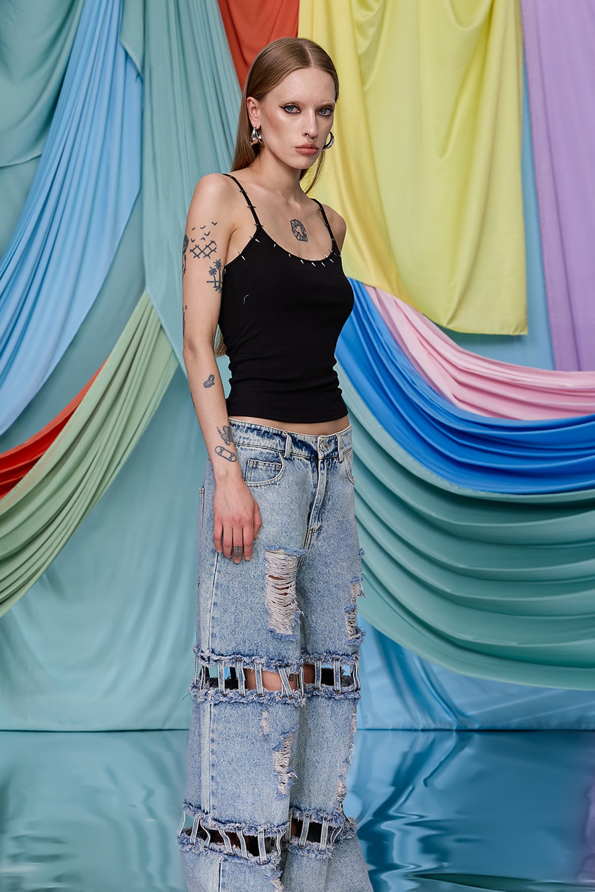 Cobalt Slice Studded Spaghetti Crop Top
