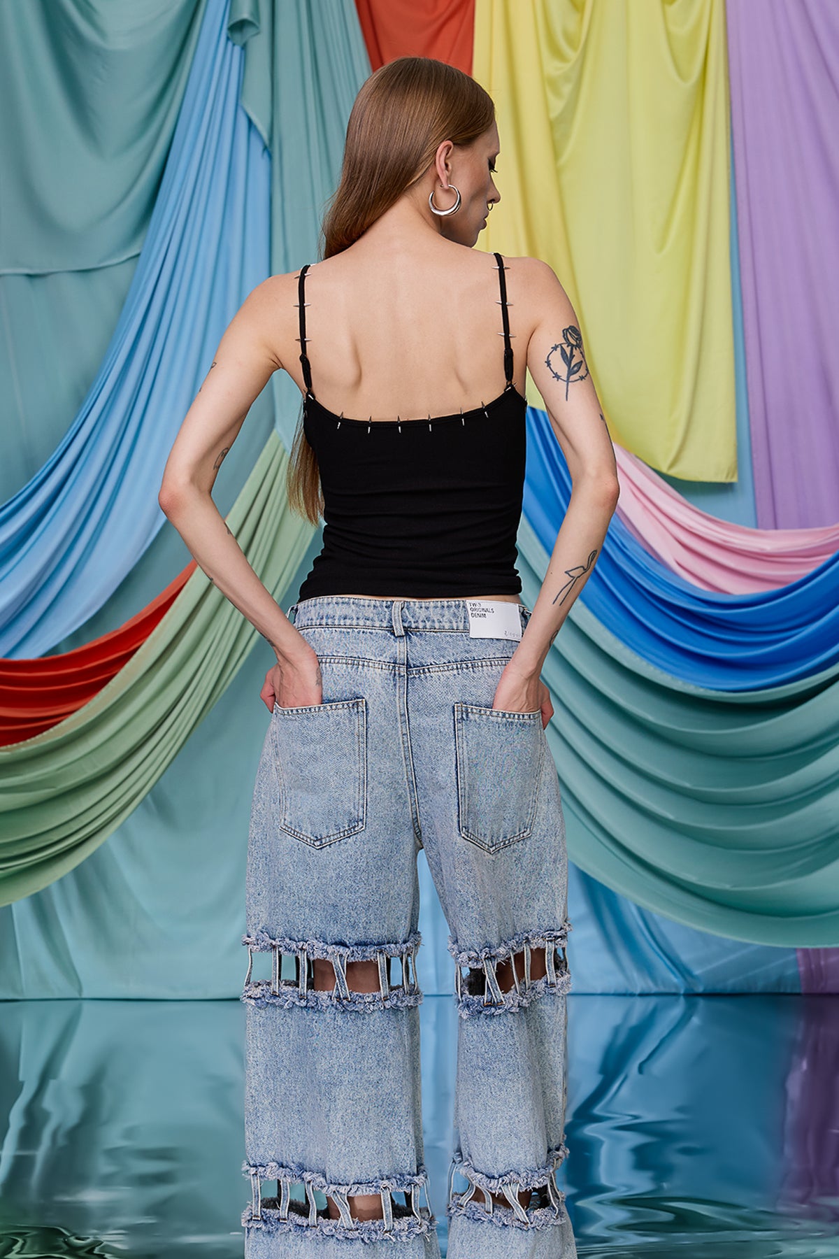 Cobalt Slice Studded Spaghetti Crop Top