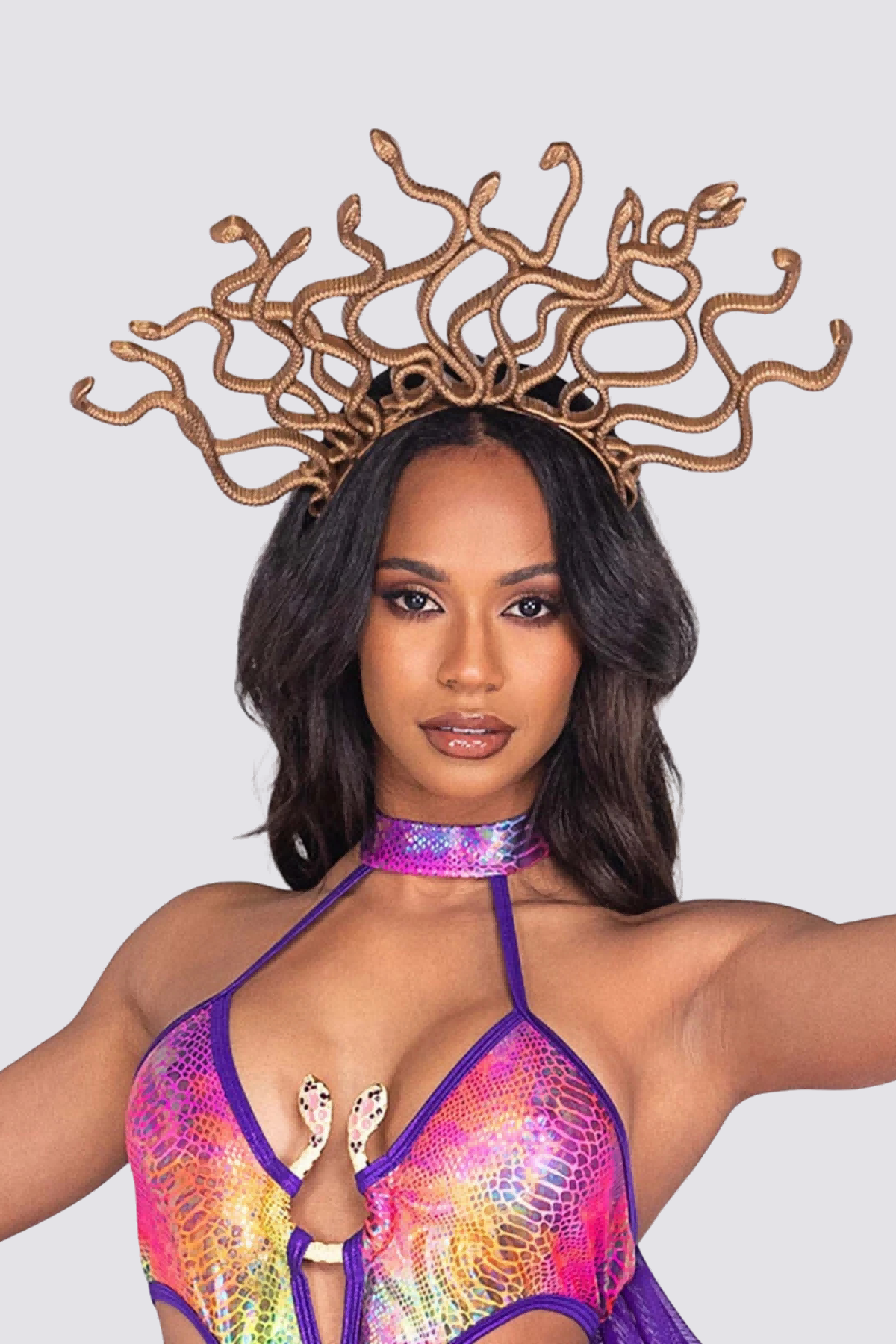 Color Clash Cutout Print Halter Neck Bodysuit