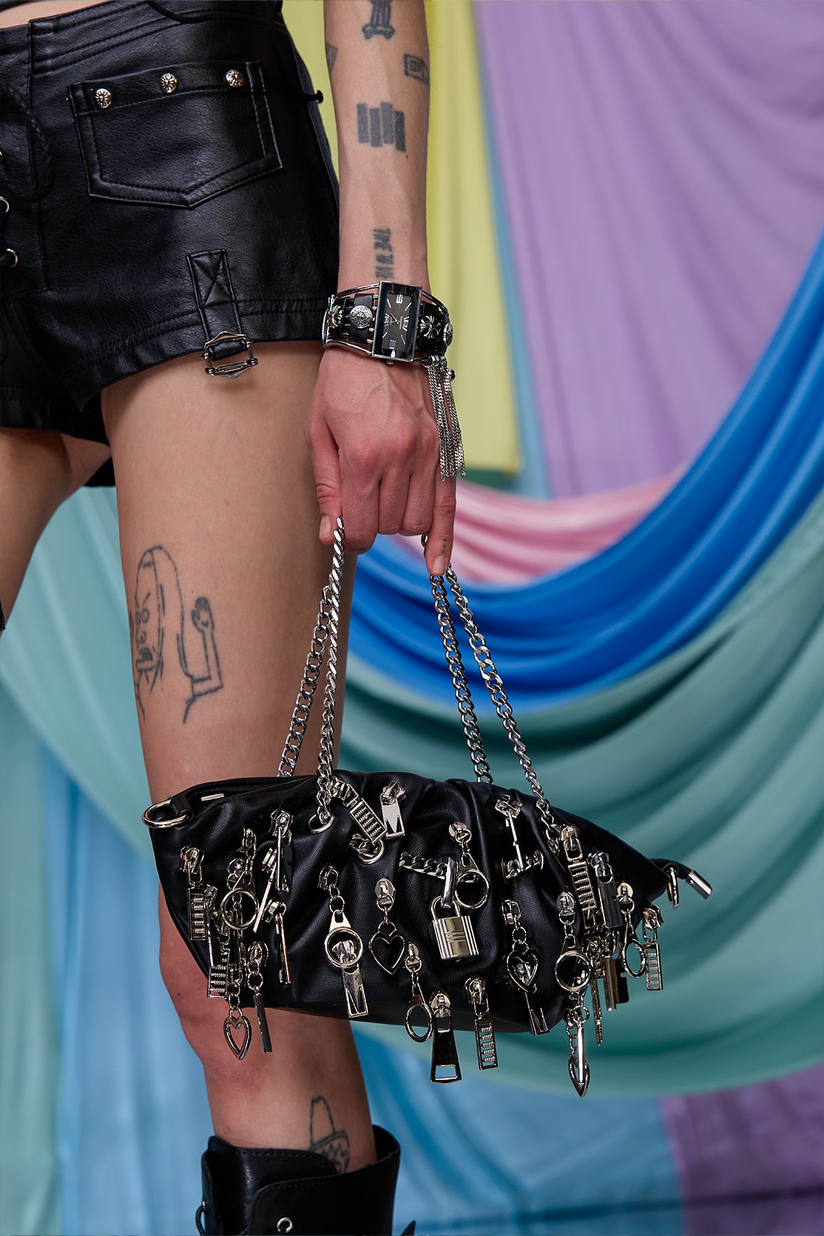 Complex Hide Hardware Charm Shoulder Bag