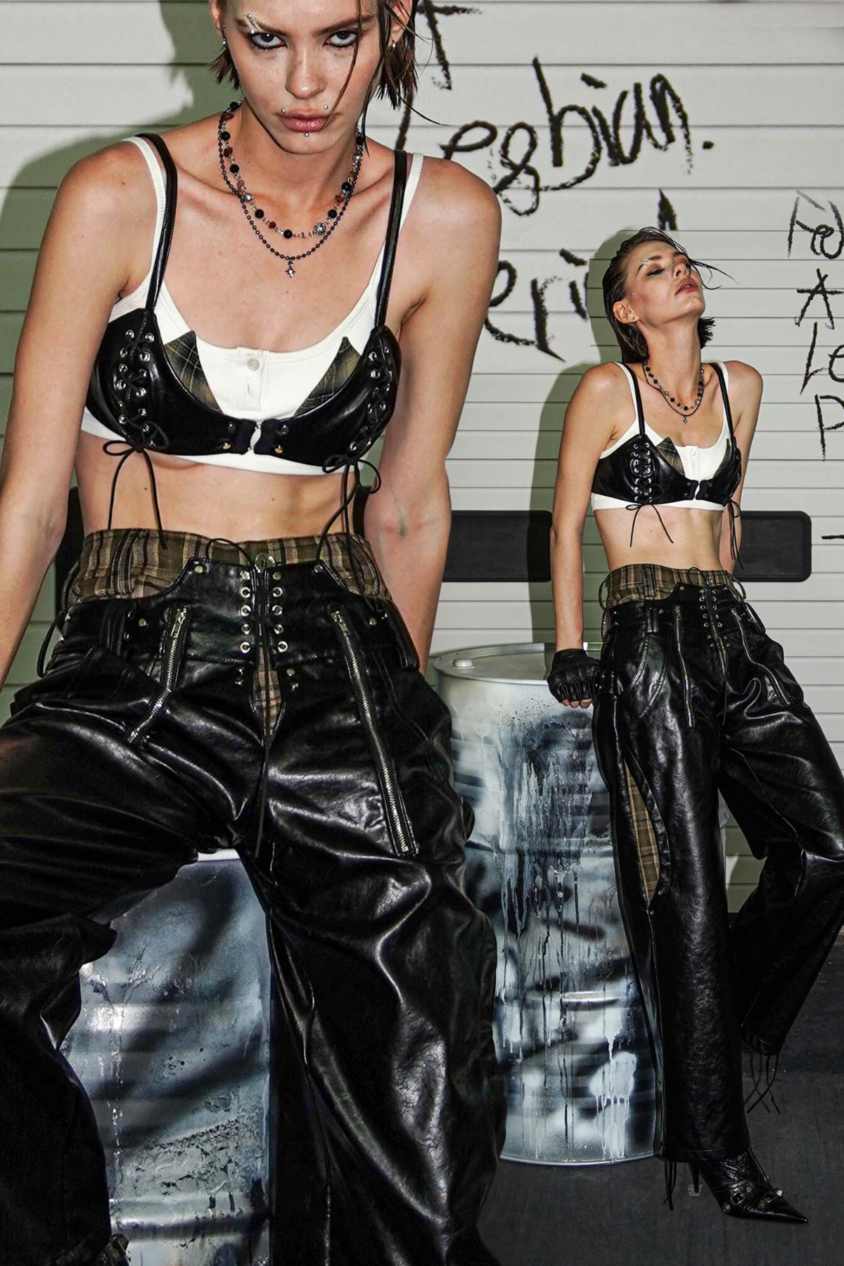 Concrete Fit Spaghetti Rivet Punk Top Set