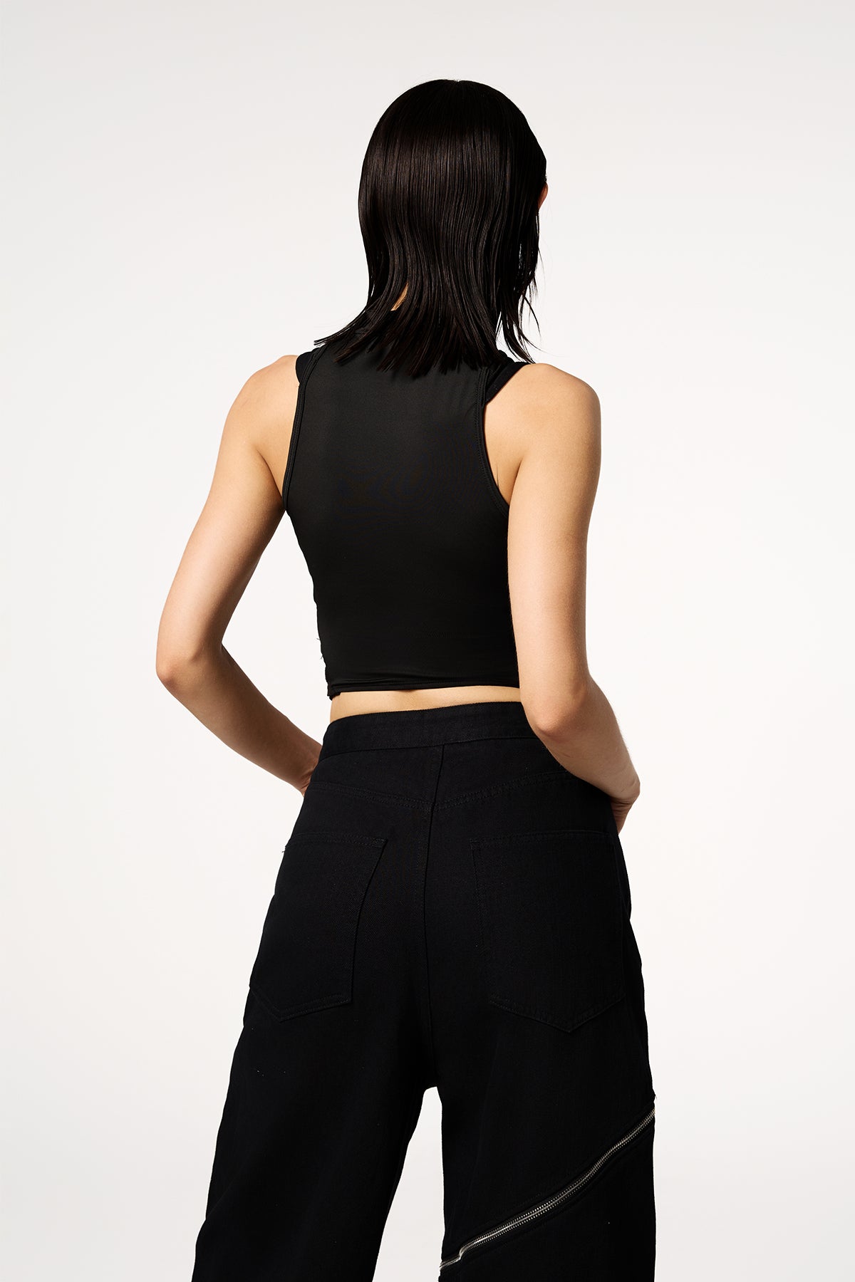 Contrast Net Sleeveless Velcro Top Black