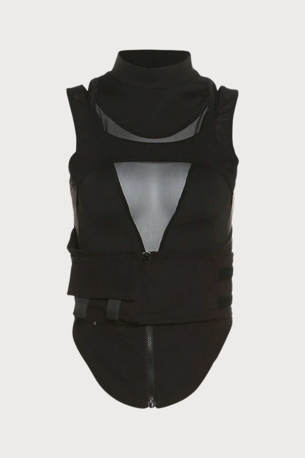 Contrast Net Sleeveless Velcro Top Black