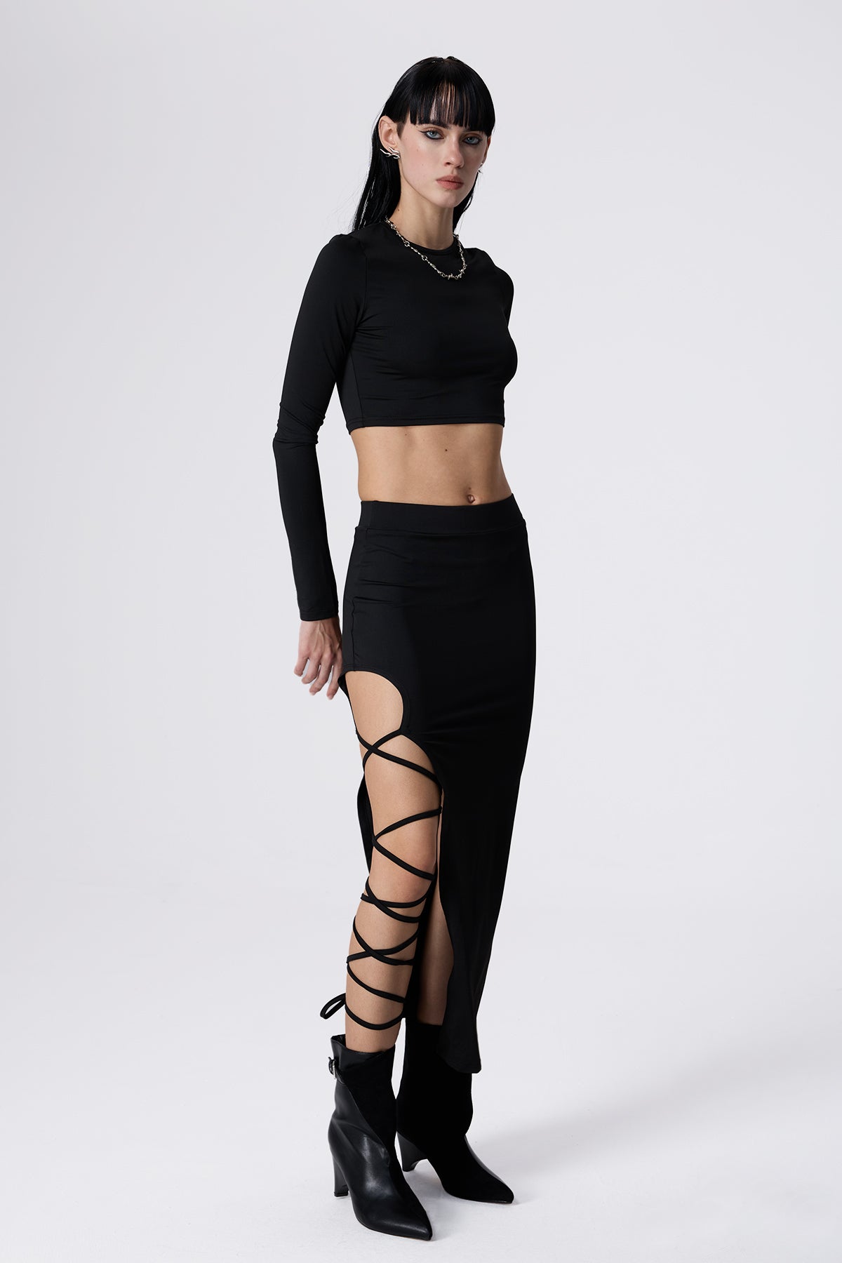 Cool Grain Split Lace Up Skirt Set