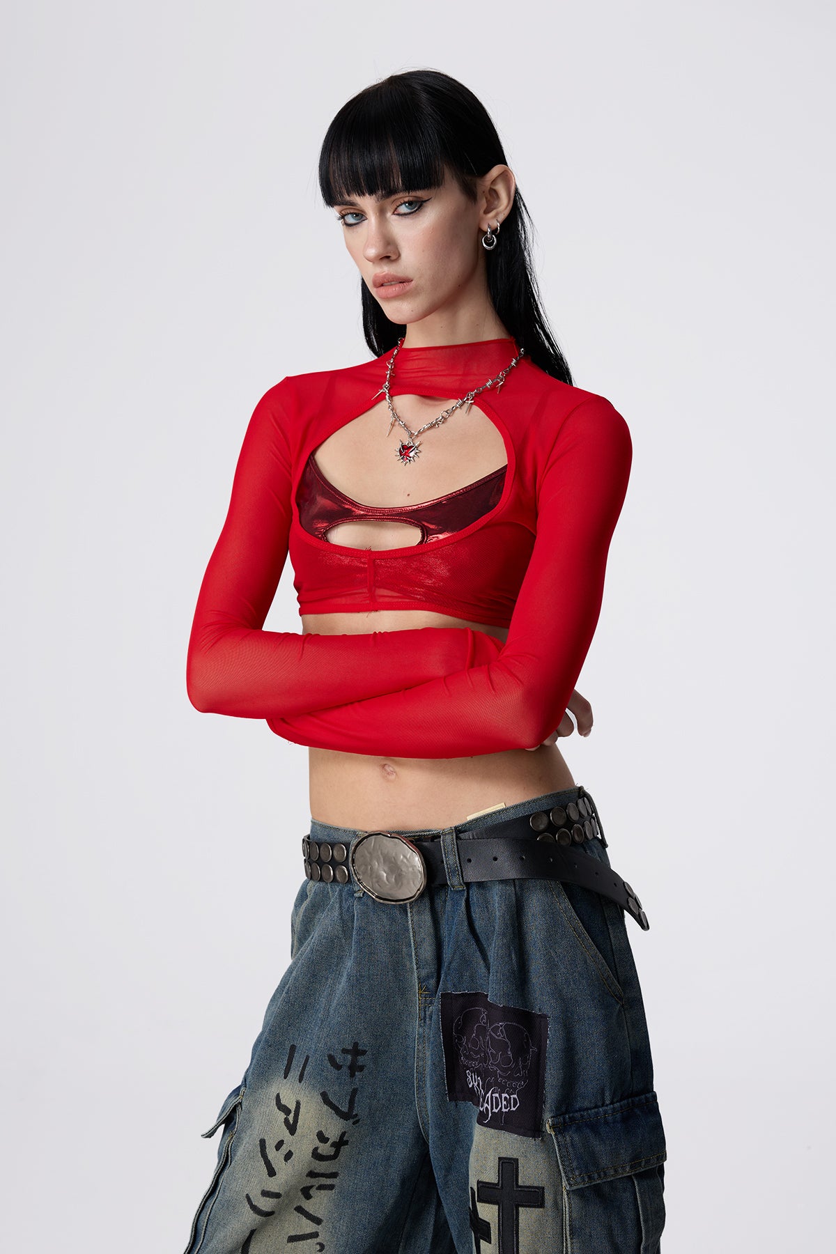 Cool Trim Cutout Long Sleeve Crop Top