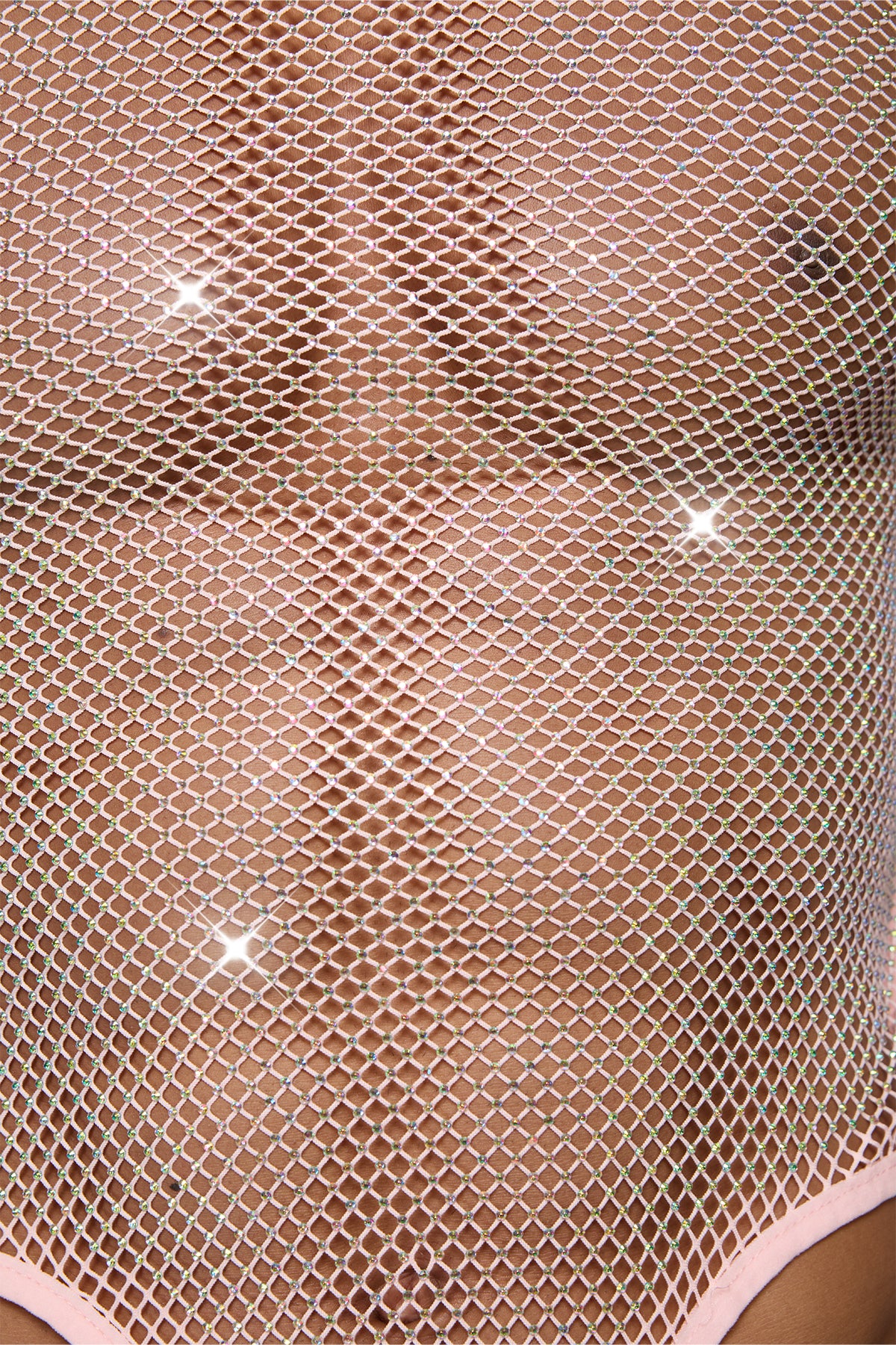 Core Bolt Rhinestone Mesh Long Sleeve Bodysuit