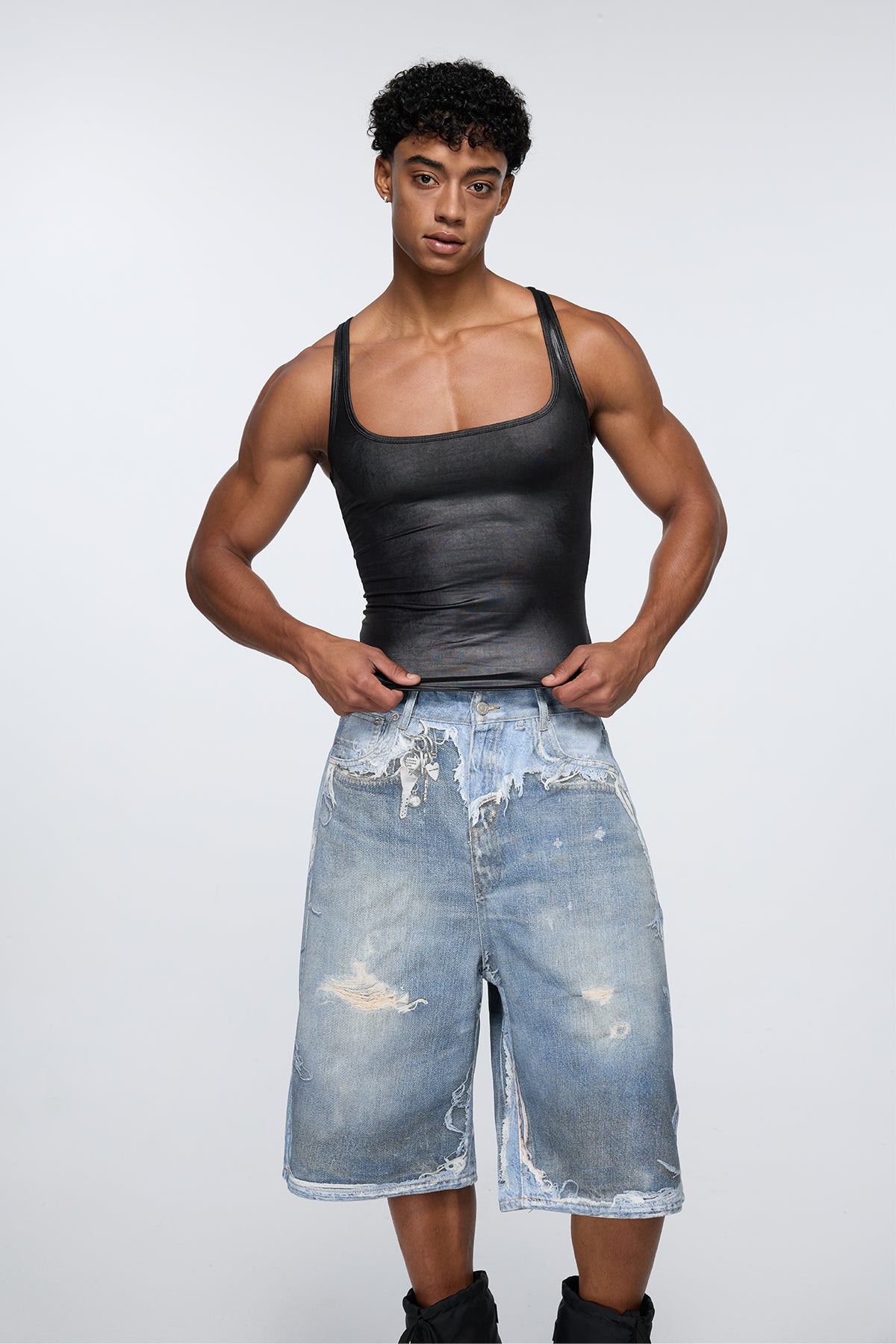 Core Hide Faux Leather Tank Top Black