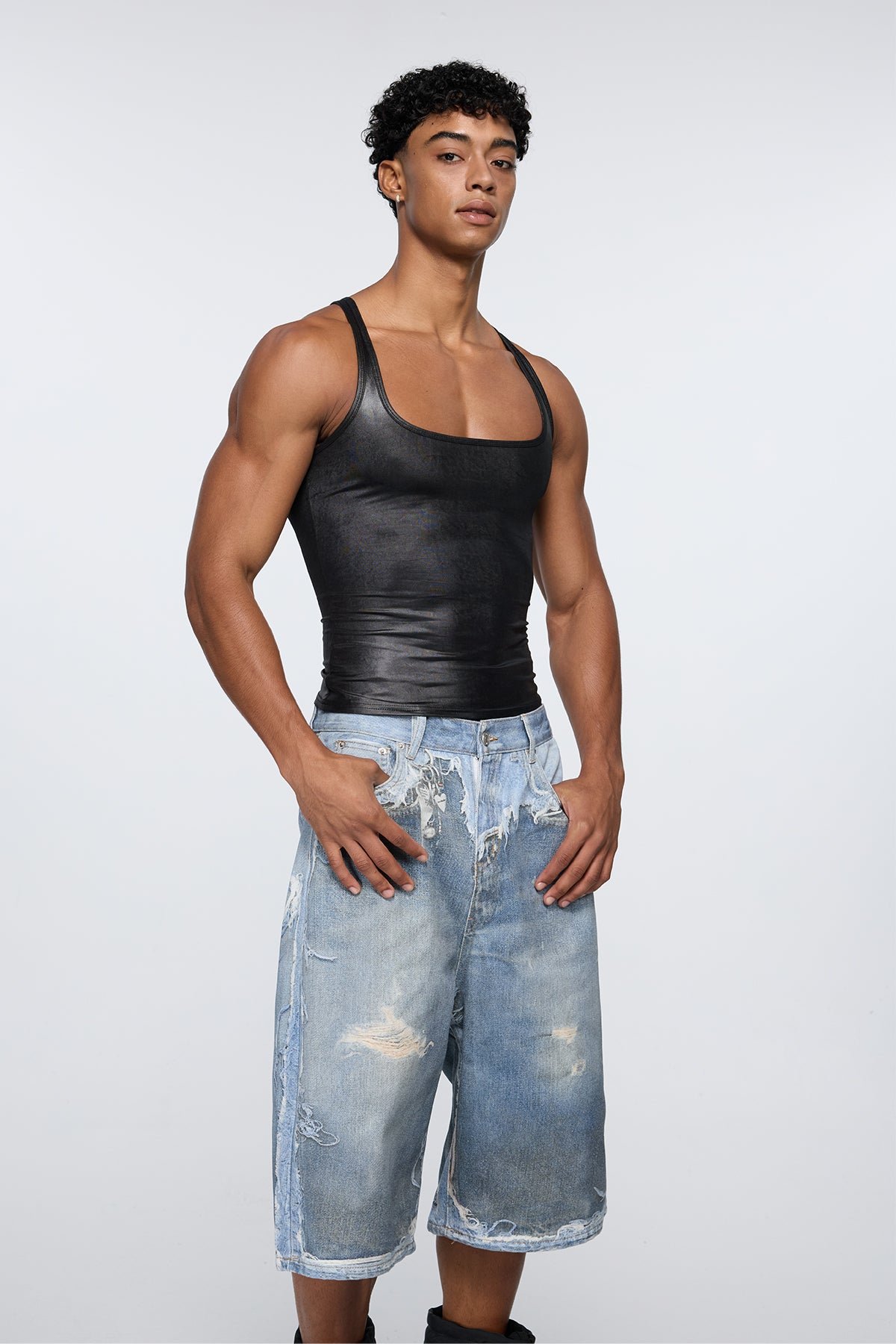 Core Hide Faux Leather Tank Top Black