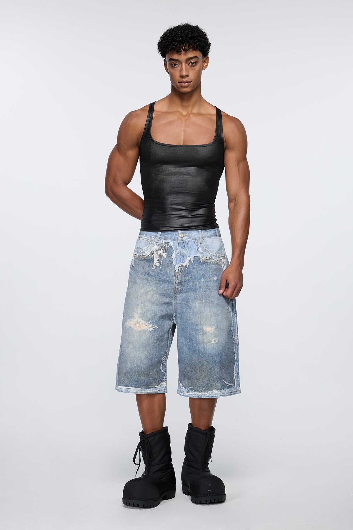 Core Hide Faux Leather Tank Top Black