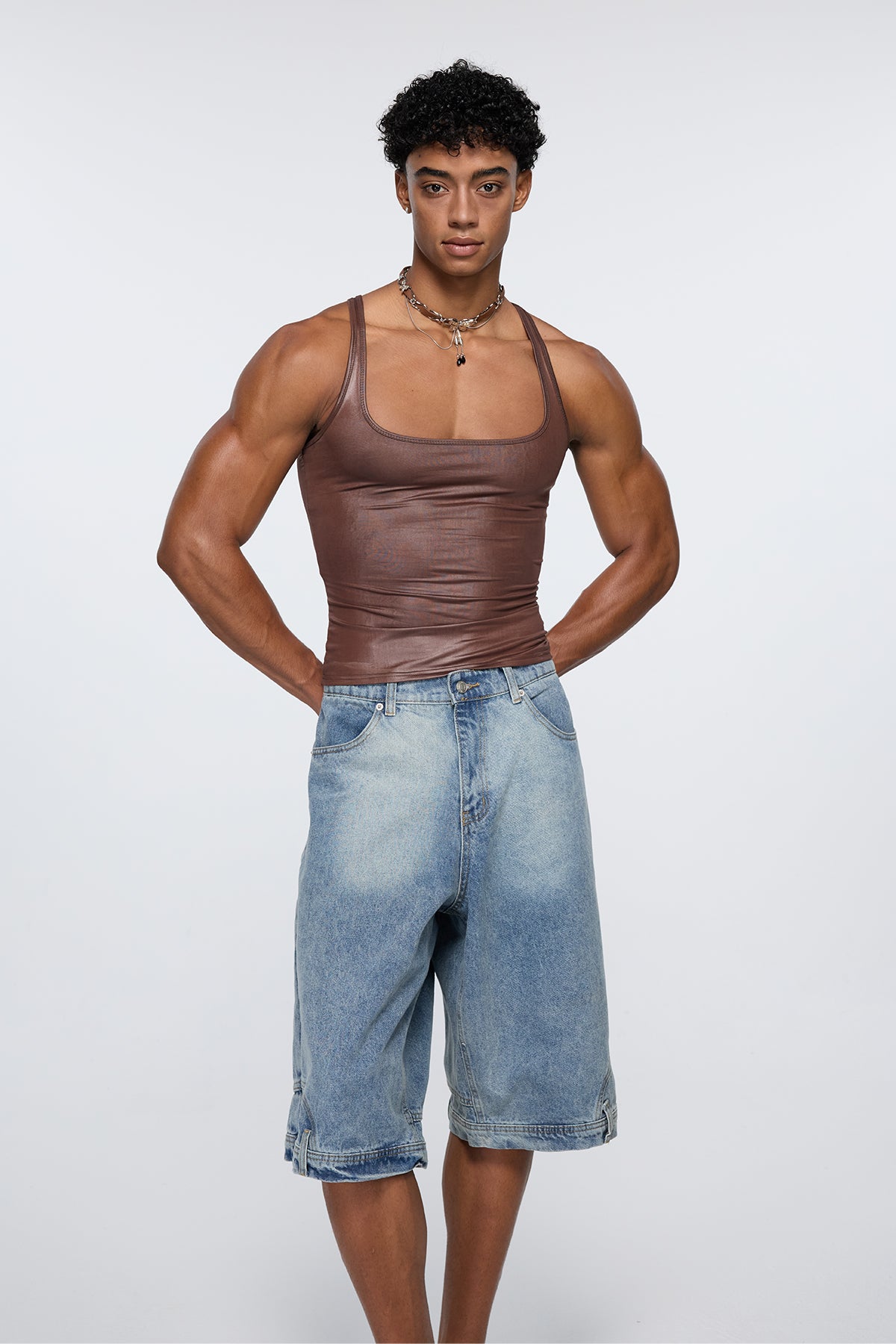 Core Hide Faux Leather Tank Top Brown