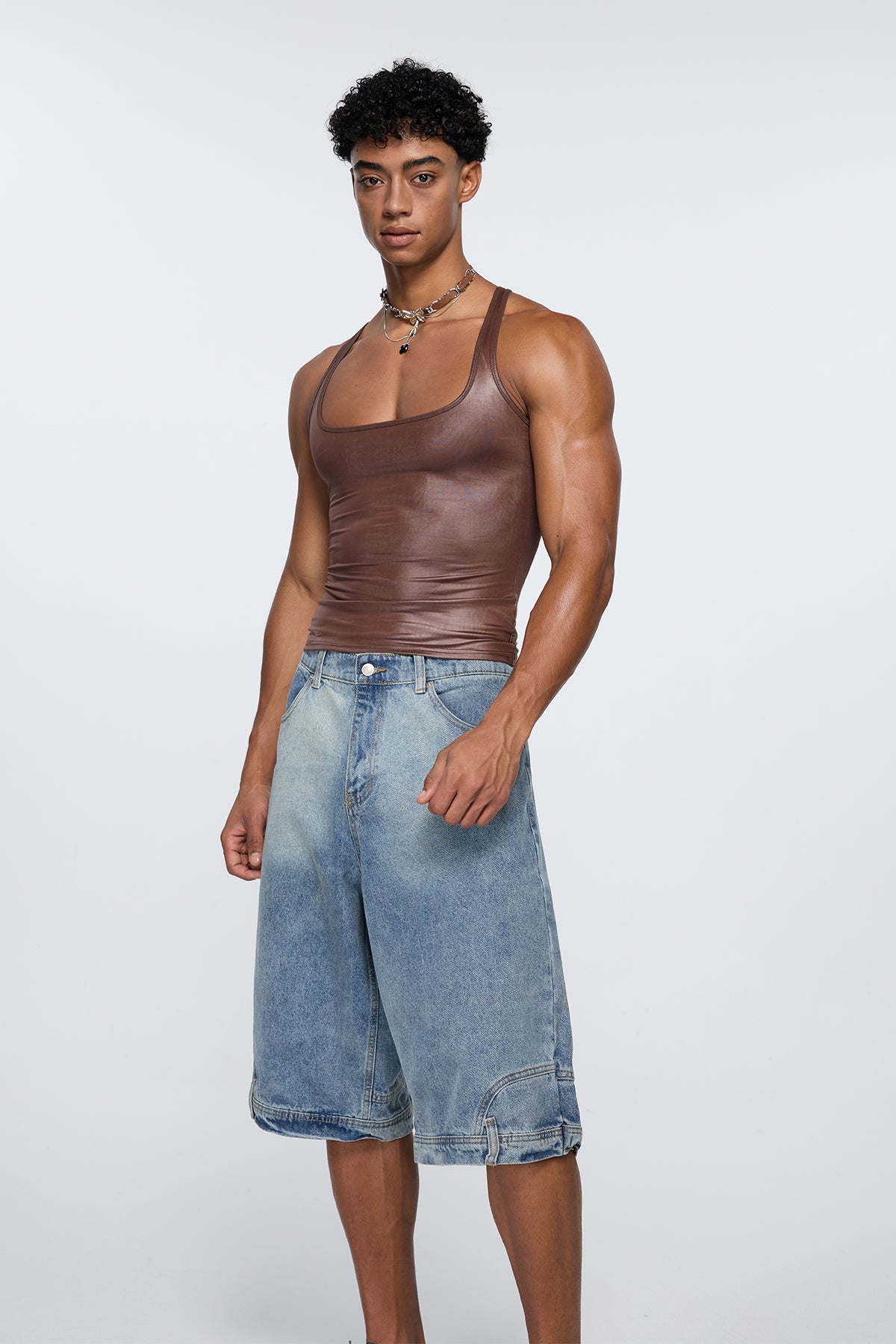 Core Hide Faux Leather Tank Top Brown