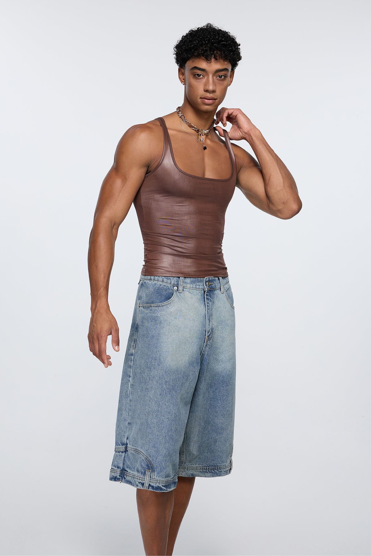 Core Hide Faux Leather Tank Top Brown