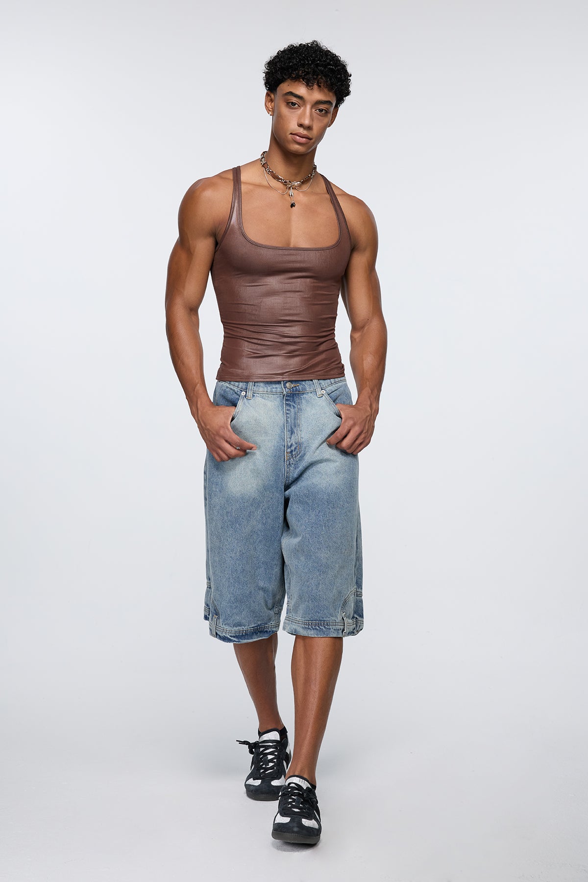 Core Hide Faux Leather Tank Top Brown
