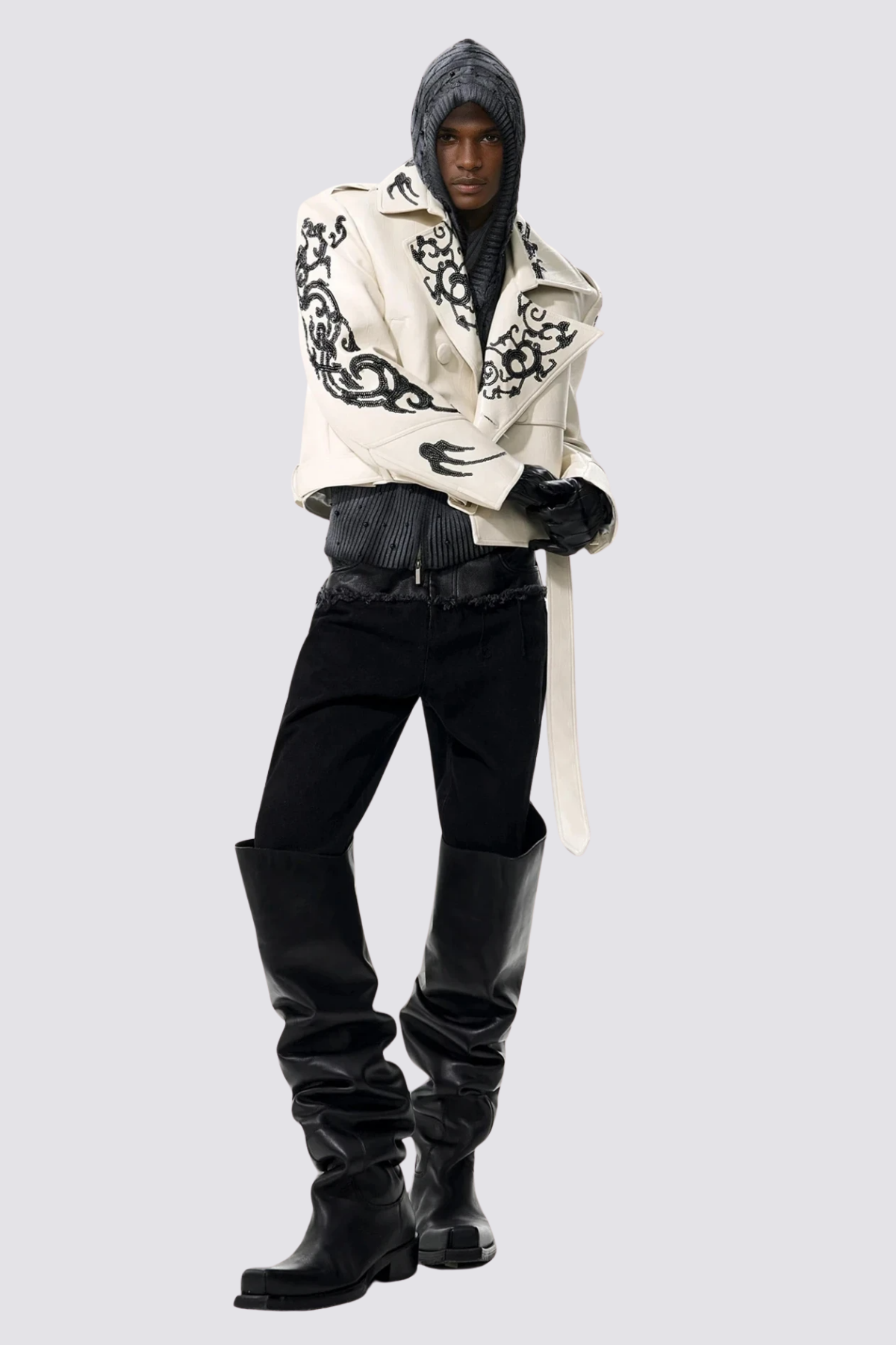 Core Link Sequin Crop Leather Jacket