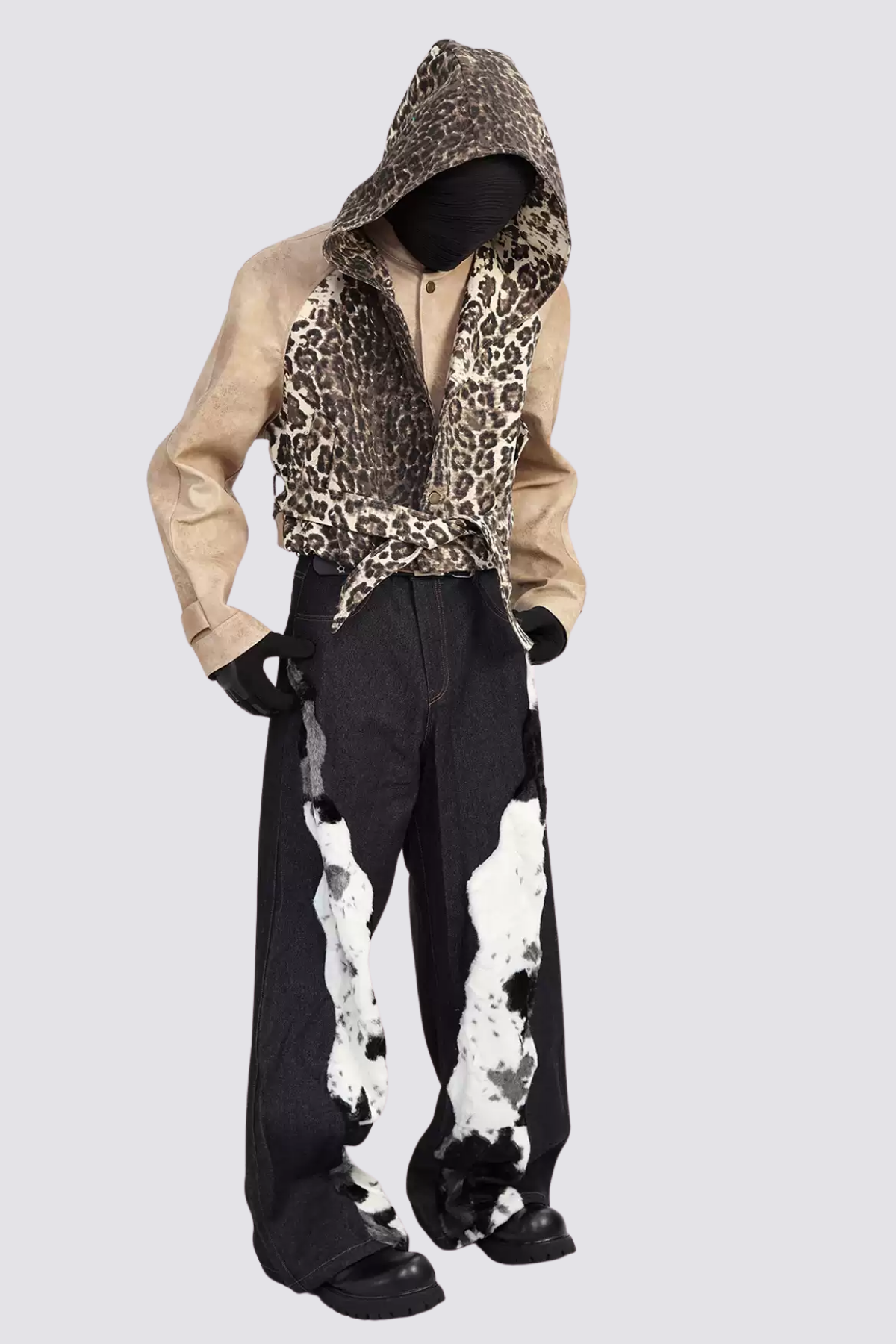 Crash Tape Splicing Wide Leg Jeans