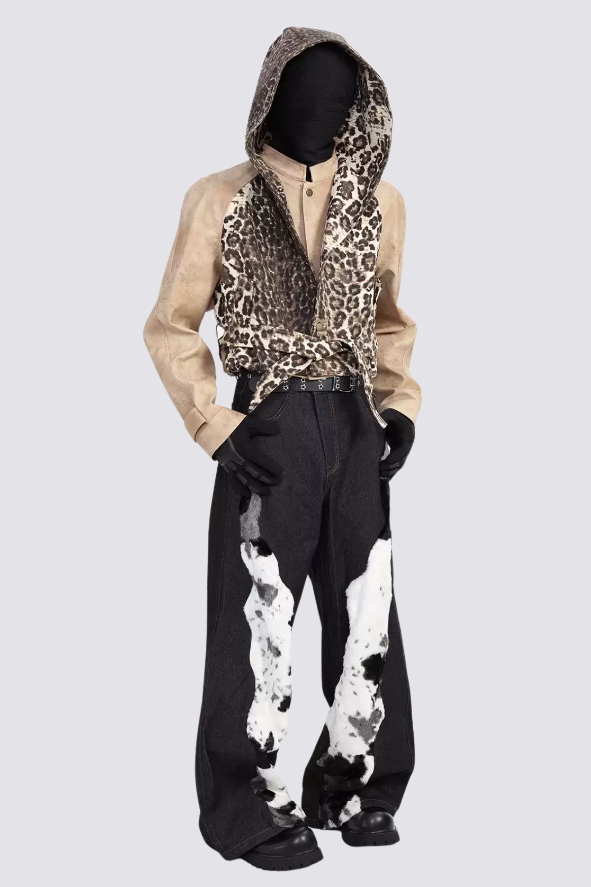 Crash Tape Splicing Wide Leg Jeans