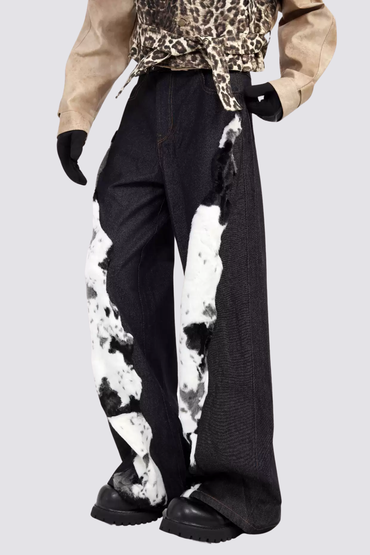 Crash Tape Splicing Wide Leg Jeans