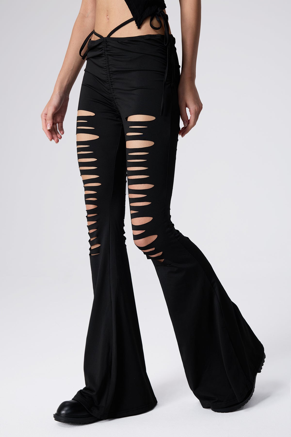 Crisp Line Cutout Lace Up Bootcut Pants