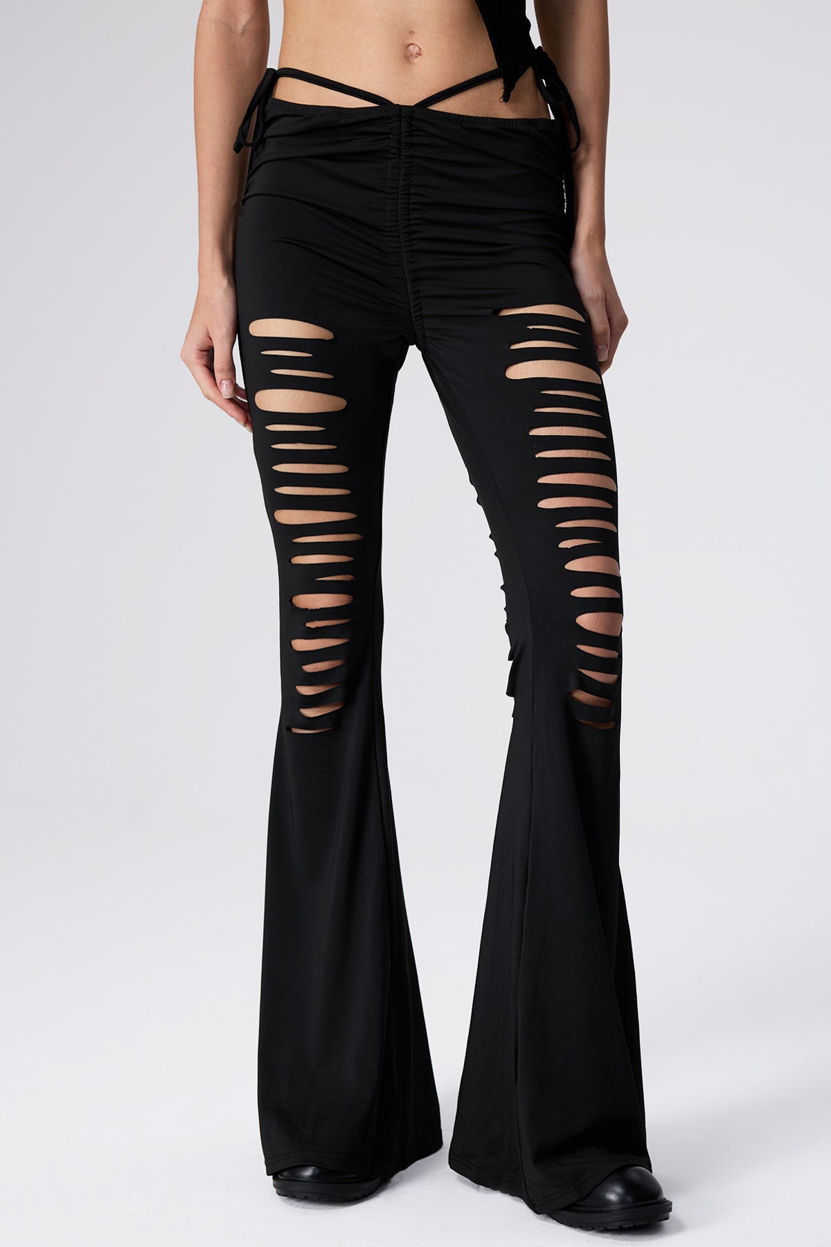 Crisp Line Cutout Lace Up Bootcut Pants