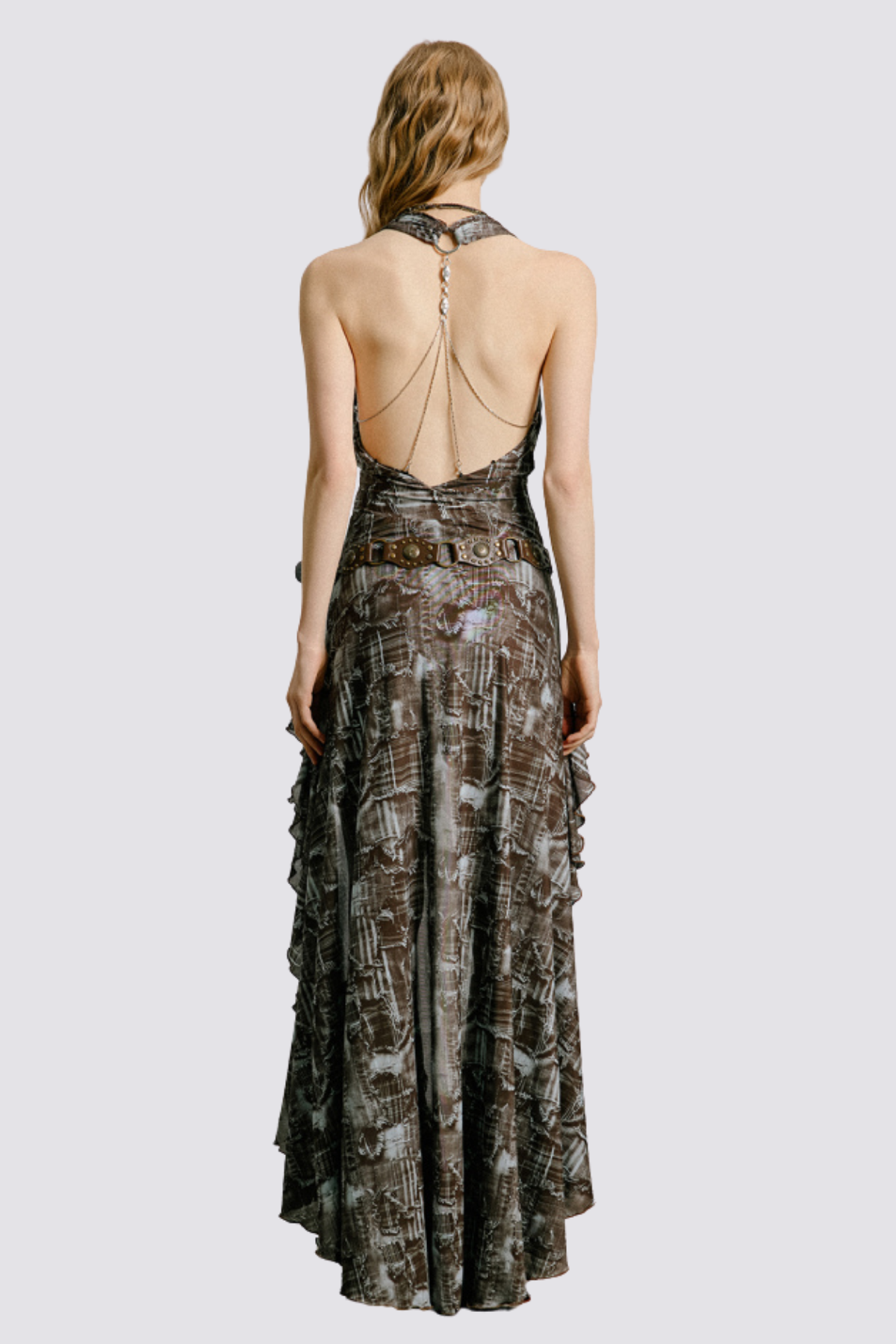 Crisp Shadow Halter Neck Mini Dress