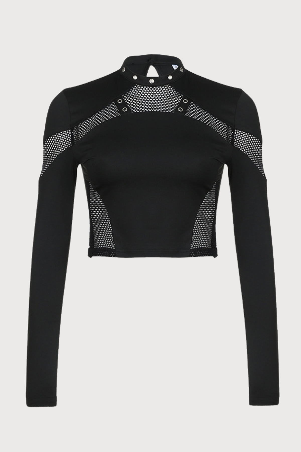 Crop Fever Long Sleeve Mesh Cutouts With Splice Eyelet Top