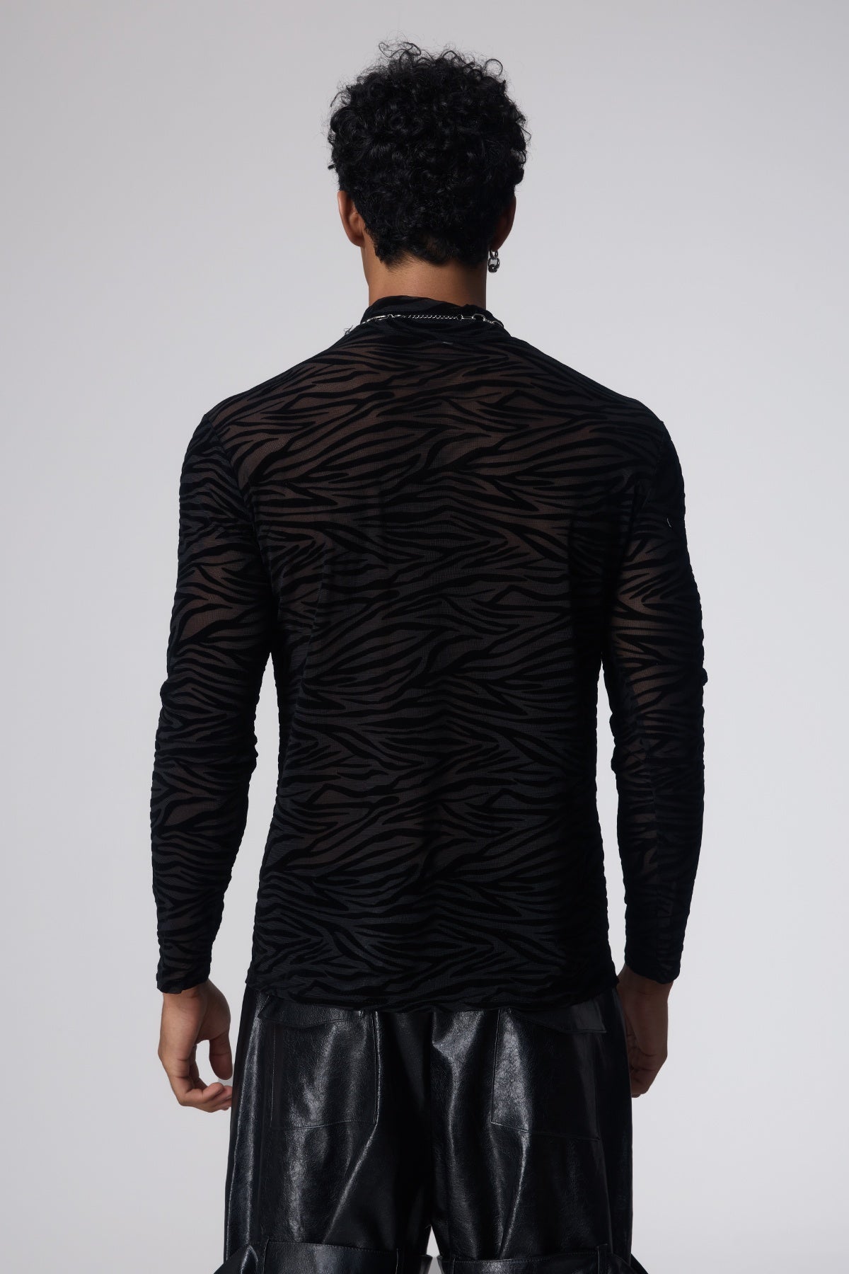 Cross Texture Long Sleeve Mesh Top