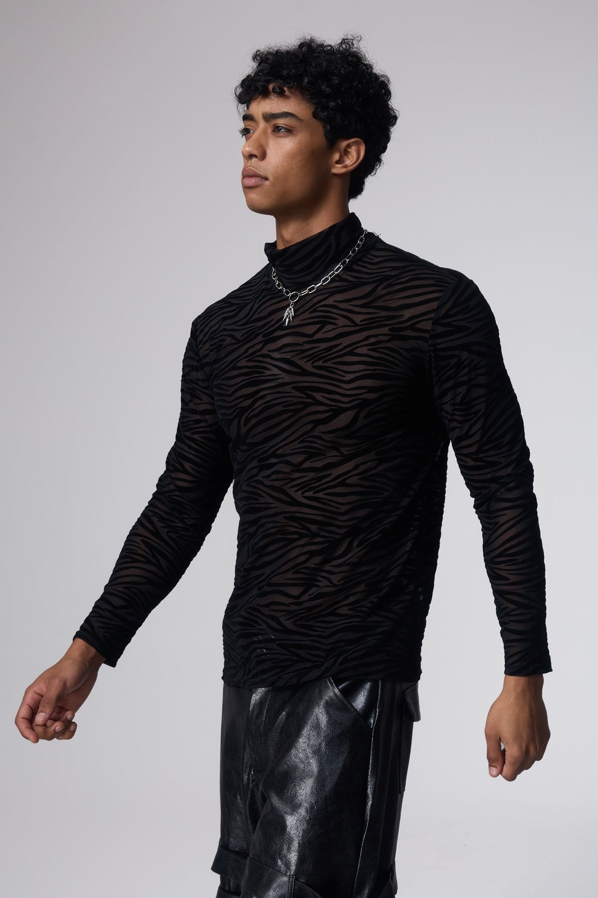 Cross Texture Long Sleeve Mesh Top