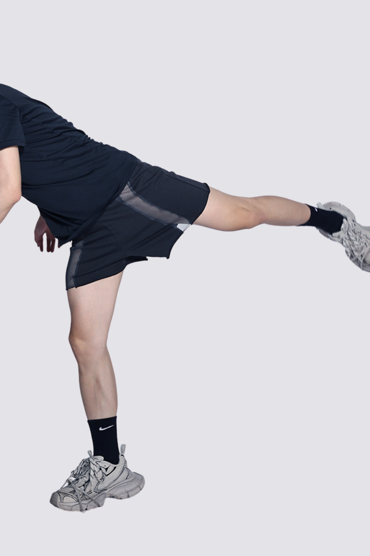 Crushed Frame Mesh Splicing Shorts