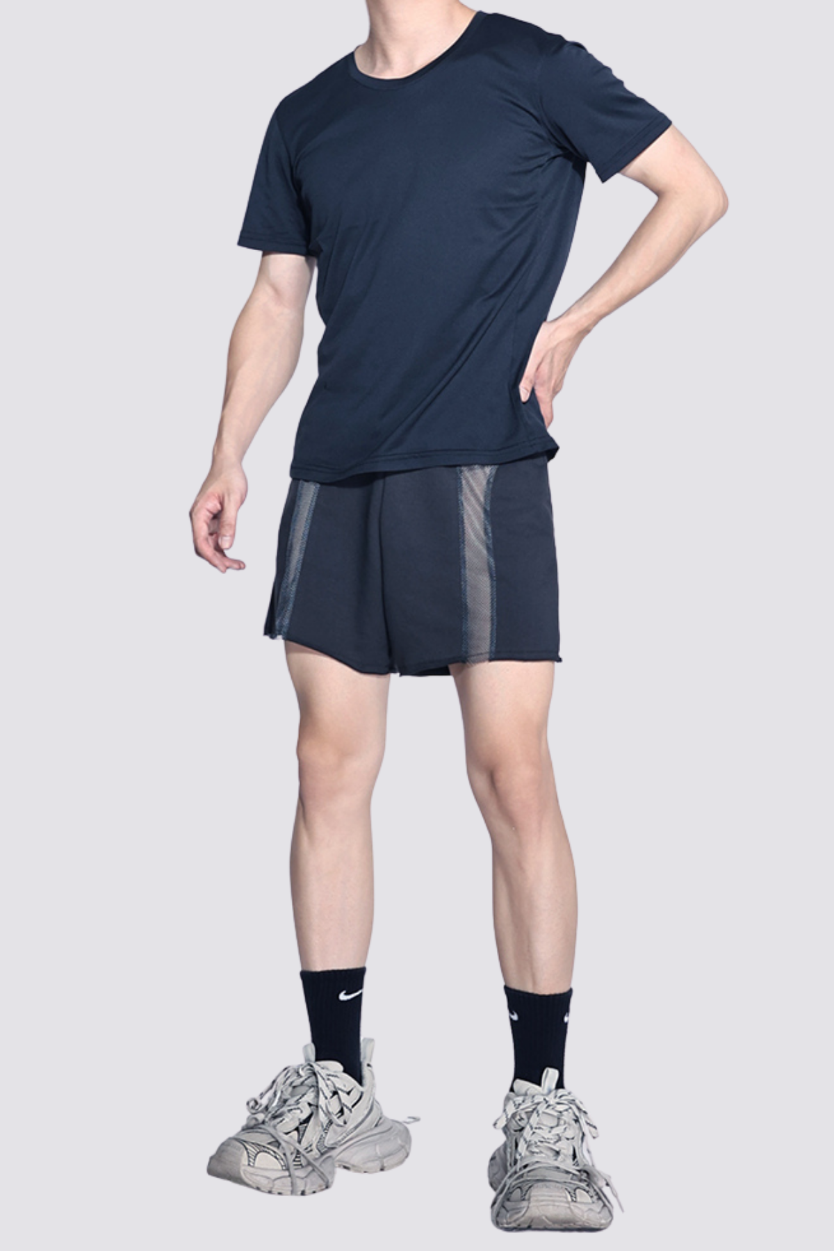 Crushed Frame Mesh Splicing Shorts