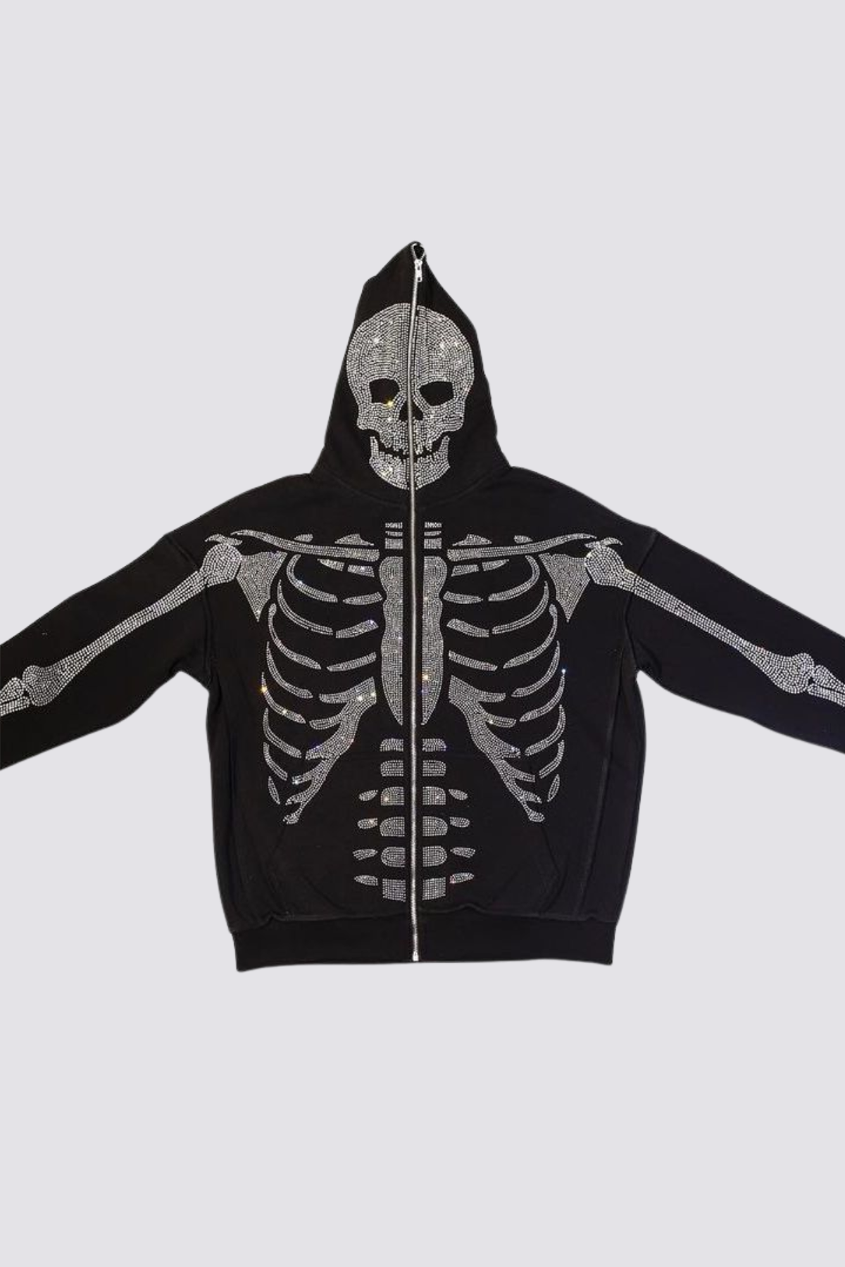 Crystal Beam Skeleton Diamond Zipper Hoodie
