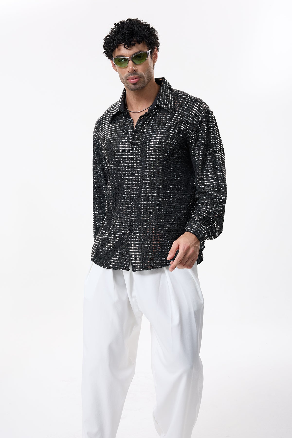 Crystal Edge Sequin Long Sleeve Shirt