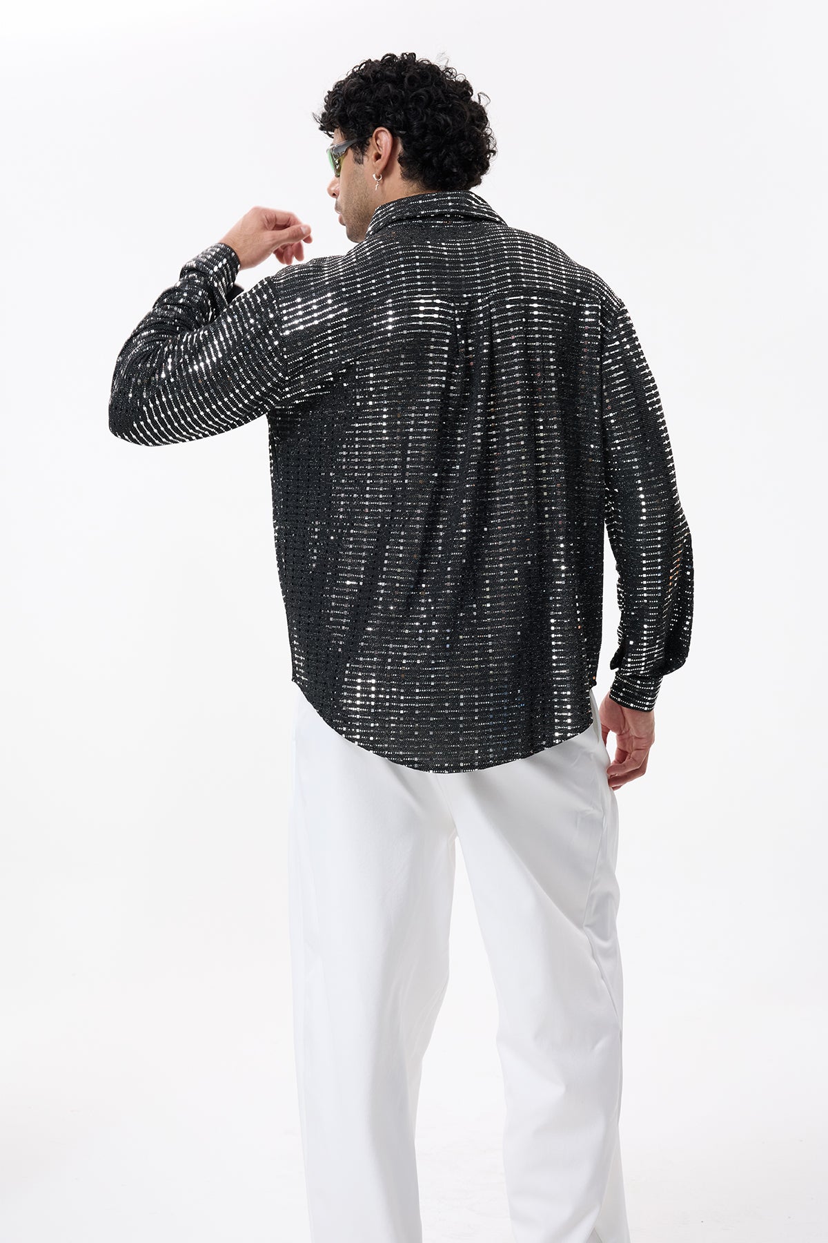 Crystal Edge Sequin Long Sleeve Shirt