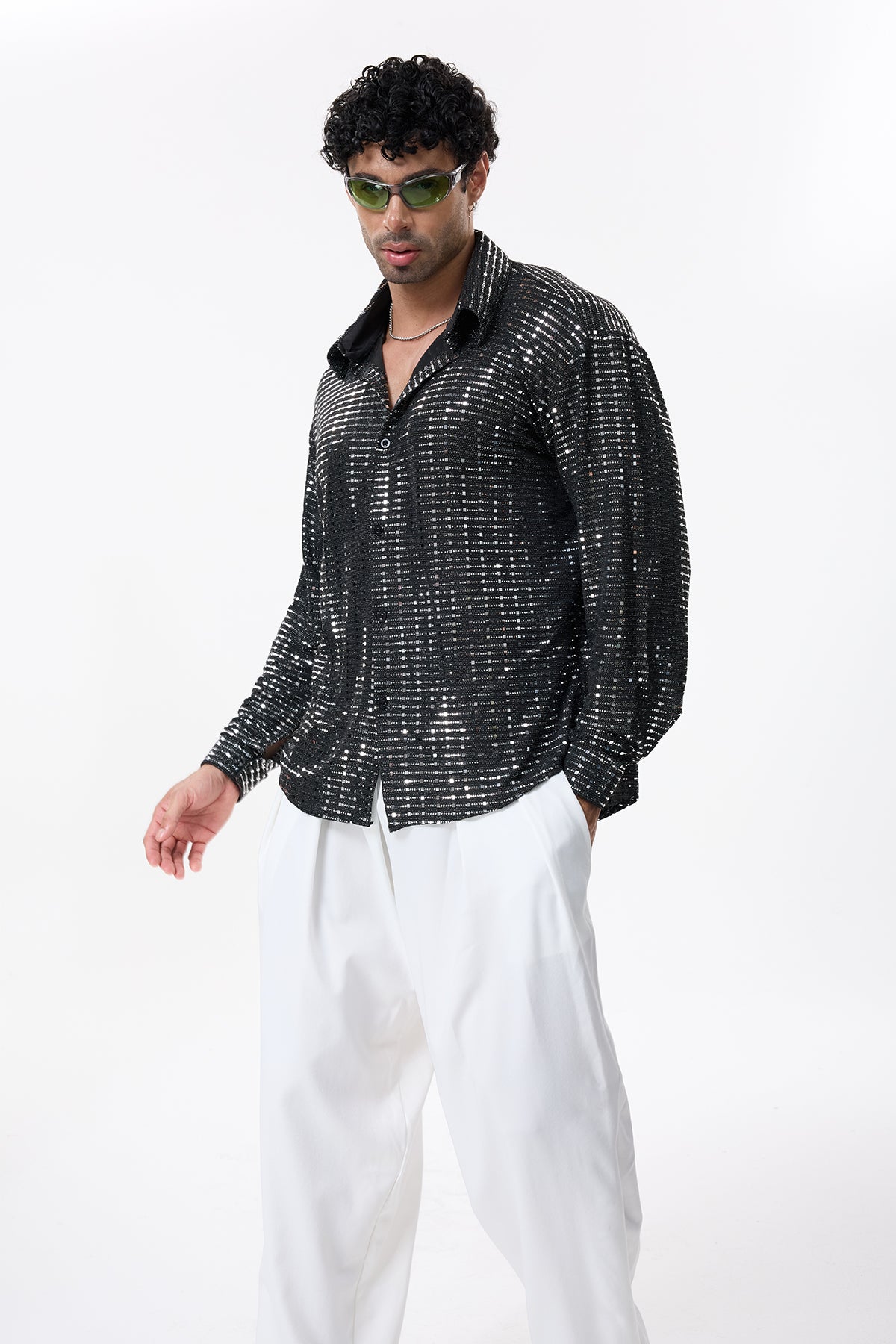 Crystal Edge Sequin Long Sleeve Shirt