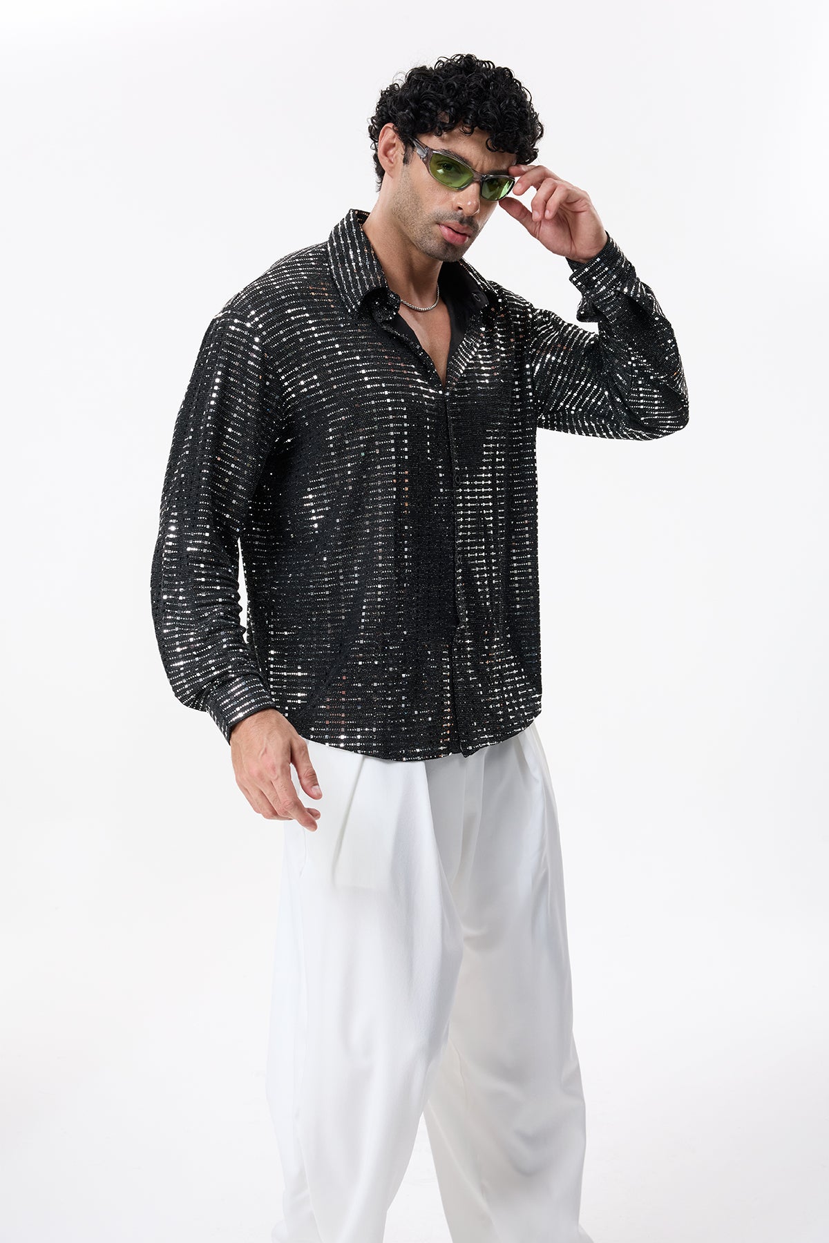Crystal Edge Sequin Long Sleeve Shirt
