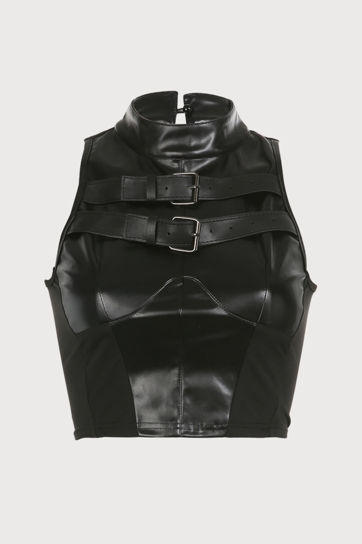 Curve Mark Leather Buckle Crop Top