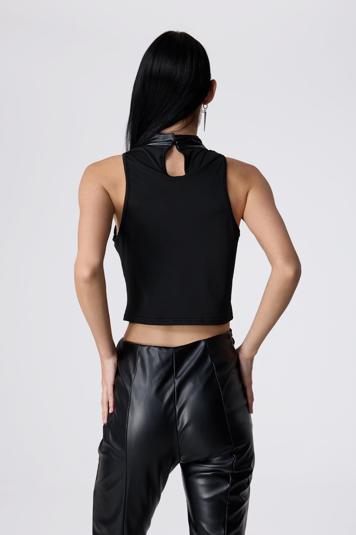 Curve Mark Leather Buckle Crop Top