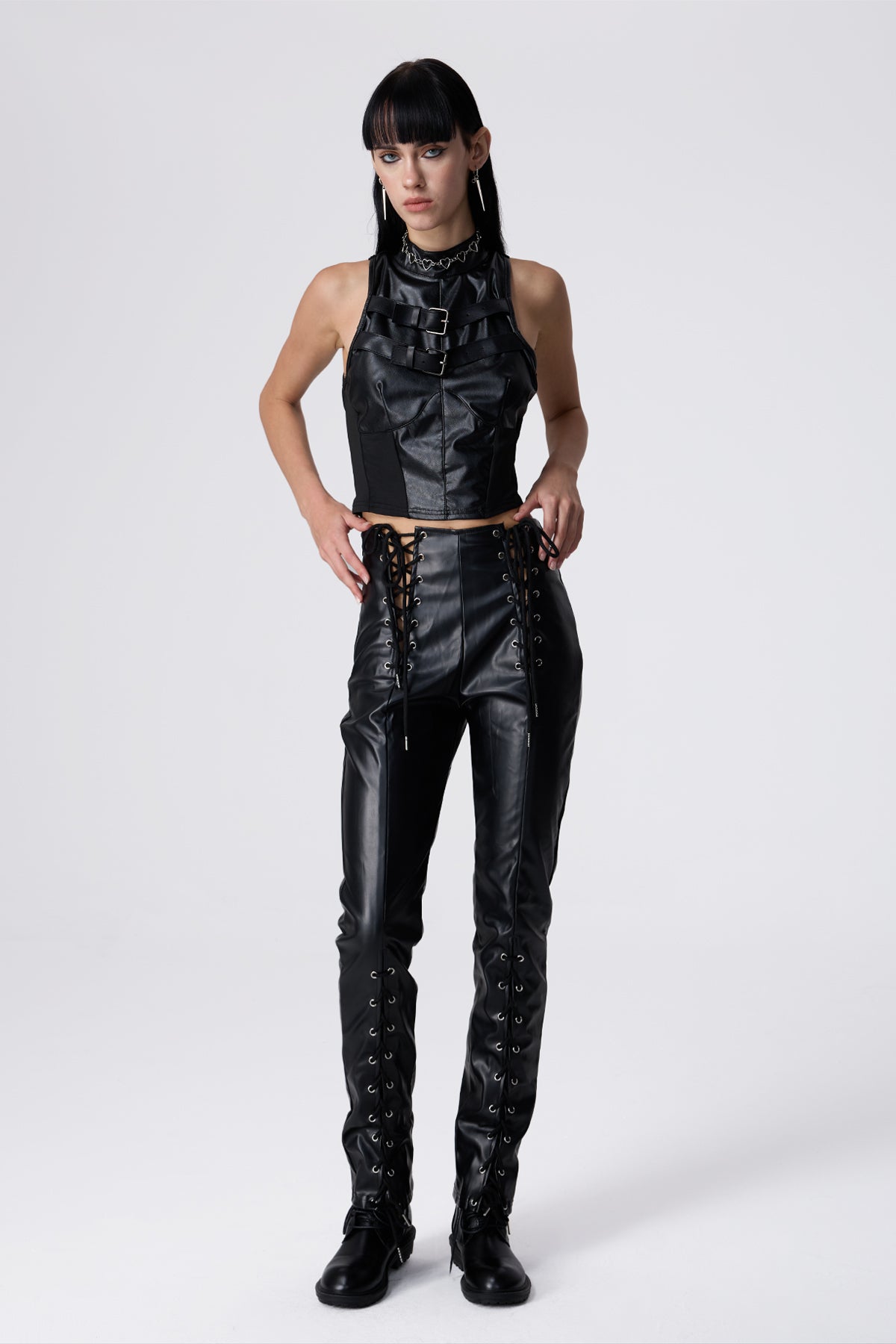 Curve Mark Leather Buckle Crop Top