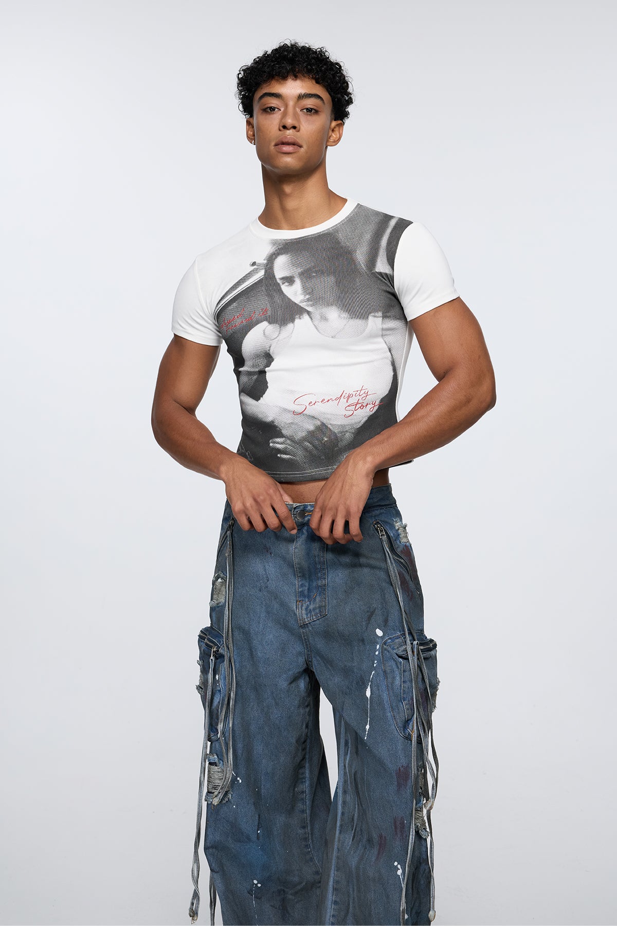 Cutout Split Print Crop Top
